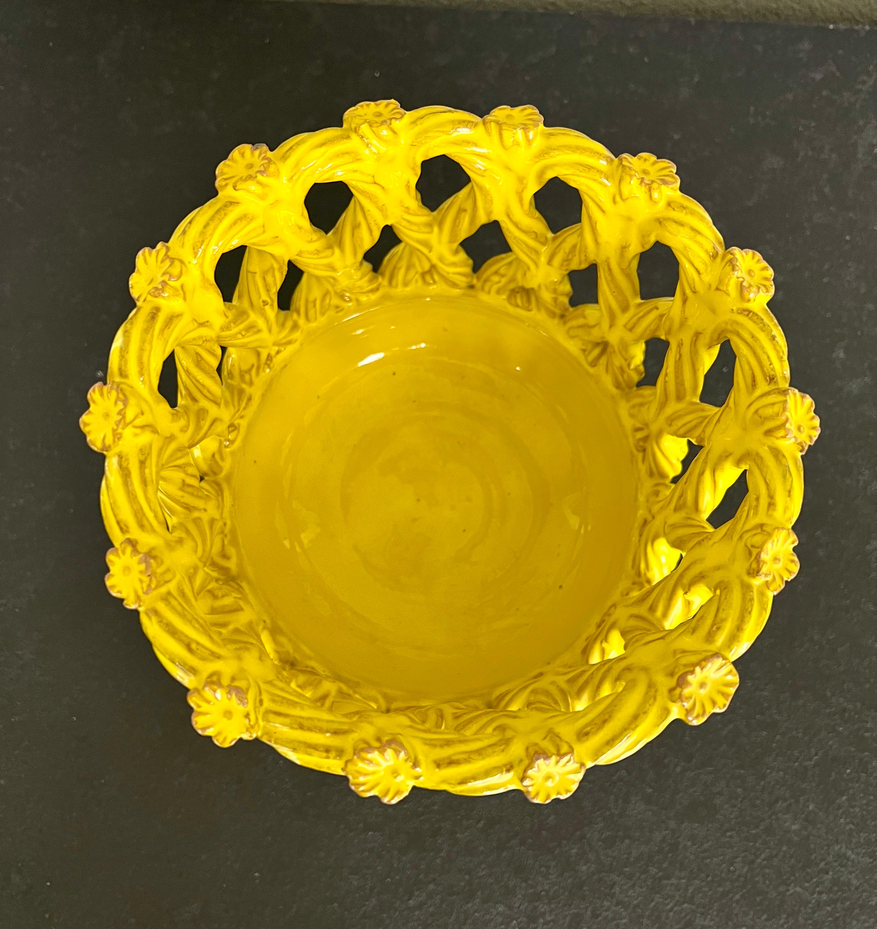 20th Century Vintage Italian Glazed Yellow Terracotta Table Centerpiece Made in, 1967 For Sale