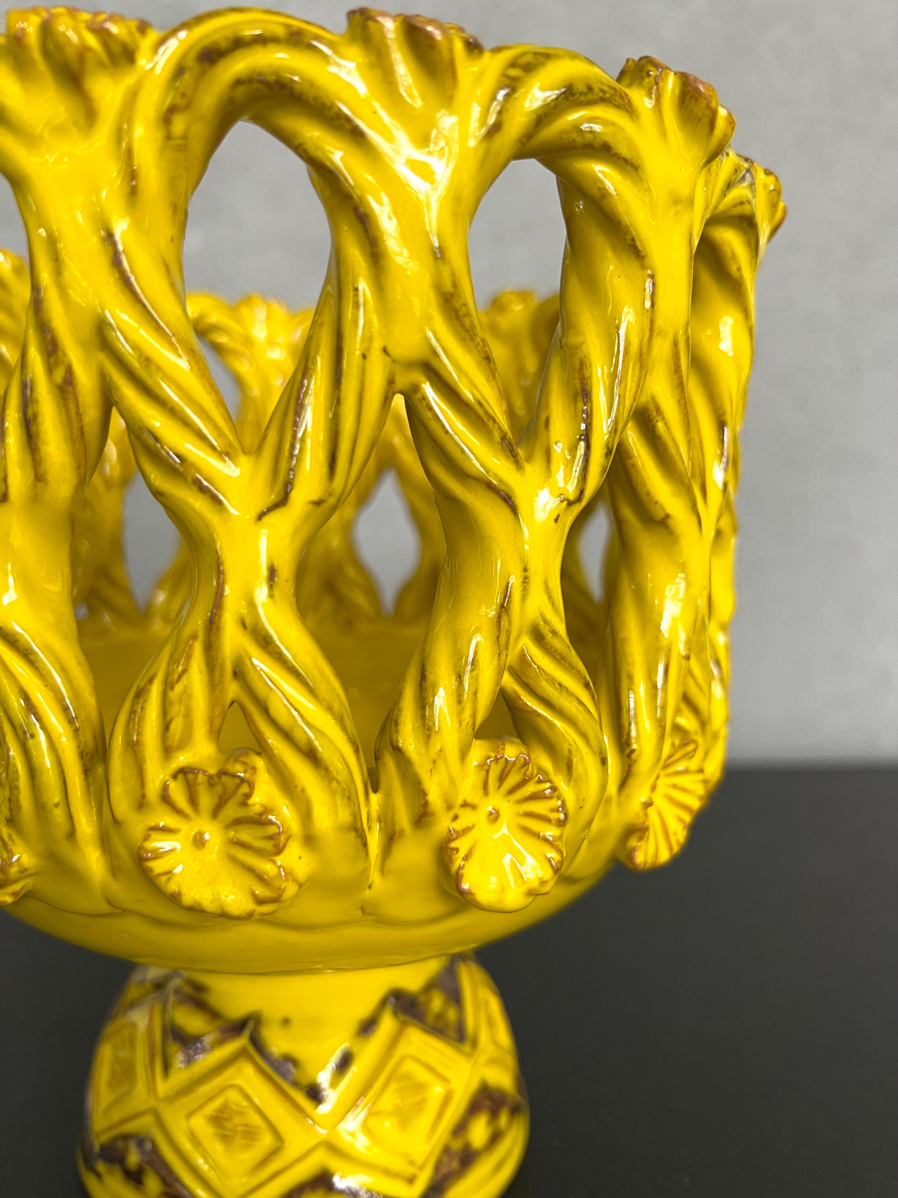 Vintage Italian Glazed Yellow Terracotta Table Centerpiece Made in, 1967 For Sale 3