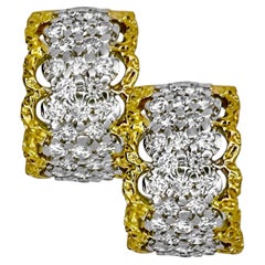 Vintage Italian 18K Gold and Diamond Hoop Earrings by Designer Effepi Gioielli