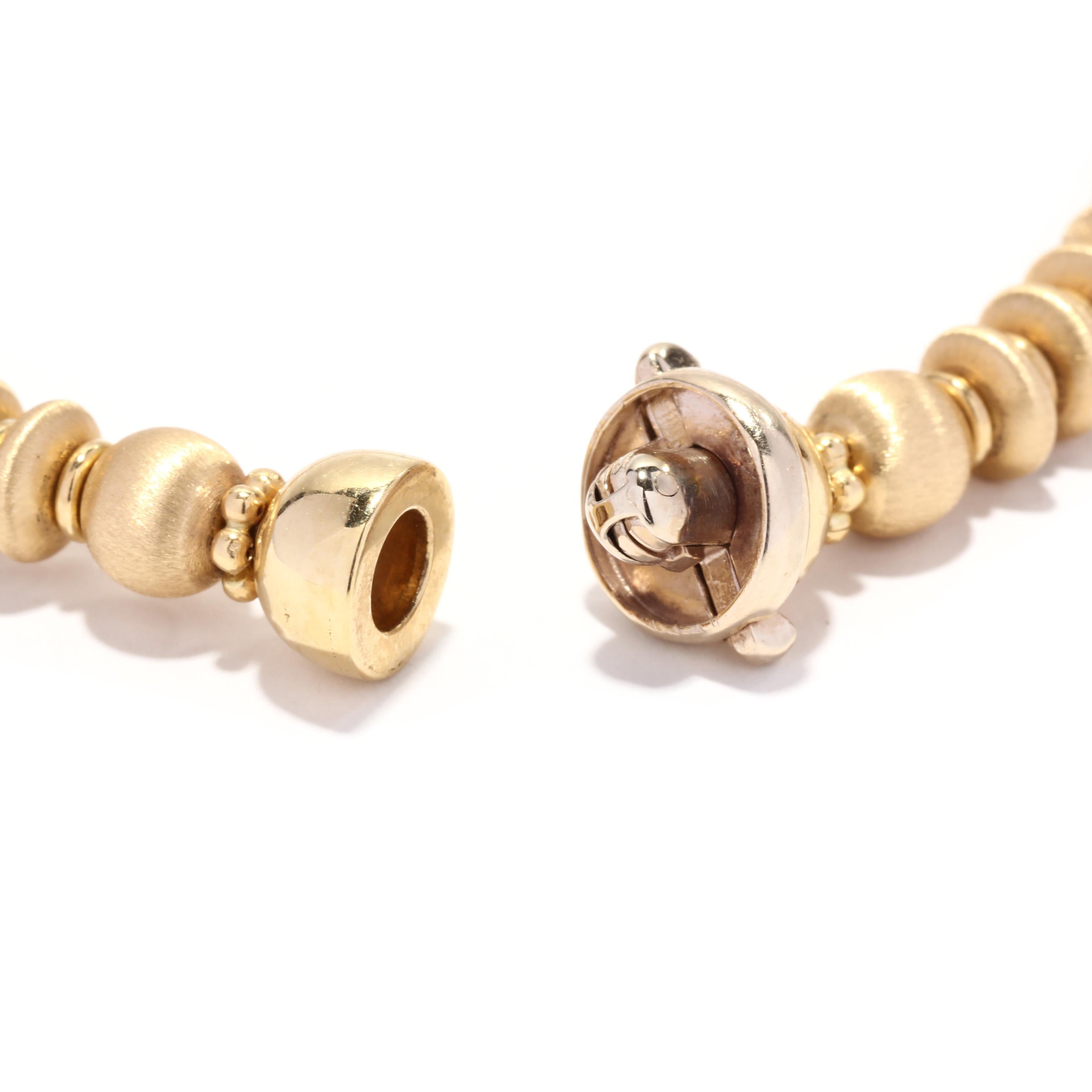 Vintage Italian Gold Beaded Necklace, 18KT Yellow Gold, Brushed Bead Necklace In Good Condition For Sale In McLeansville, NC