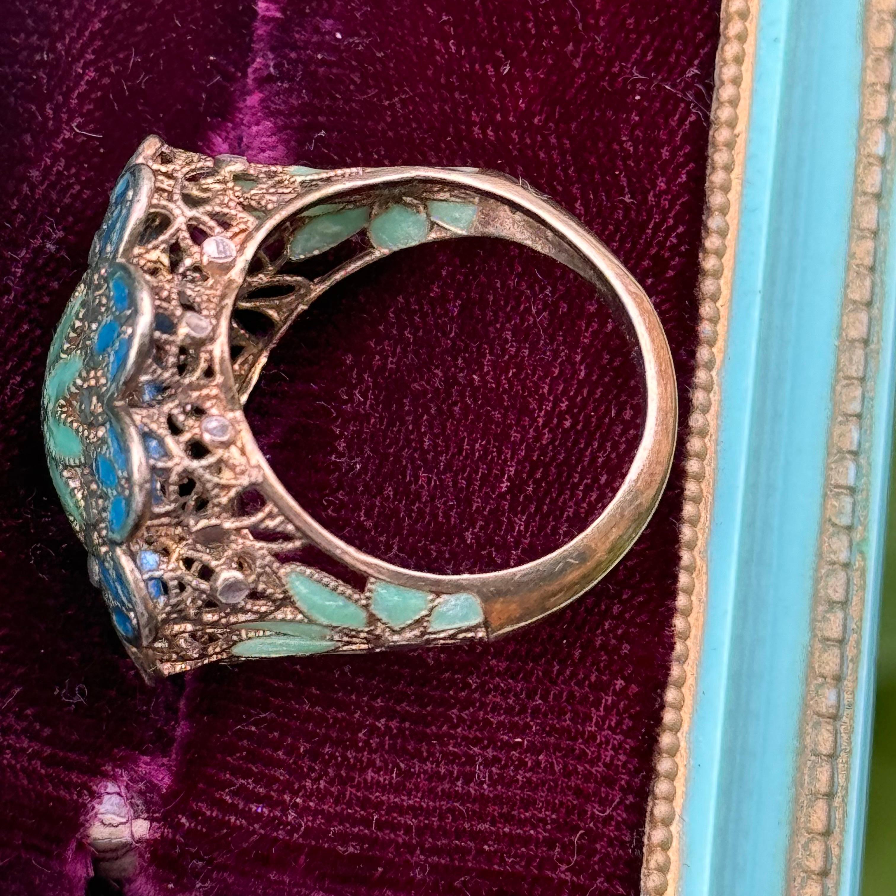 Vintage Italian Gold Gilded Silver Enamel Ring For Sale 3