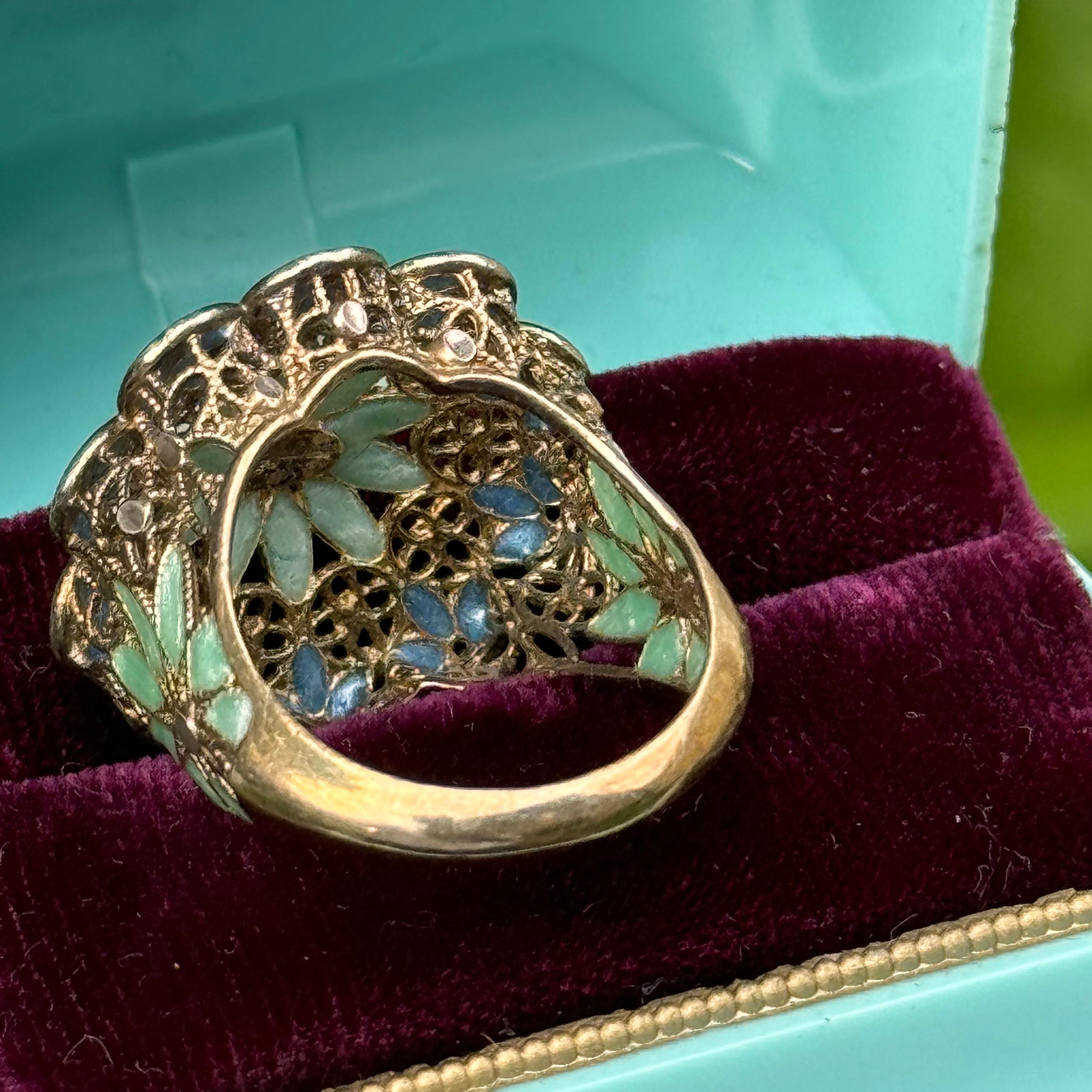 Vintage Italian Gold Gilded Silver Enamel Ring For Sale 4