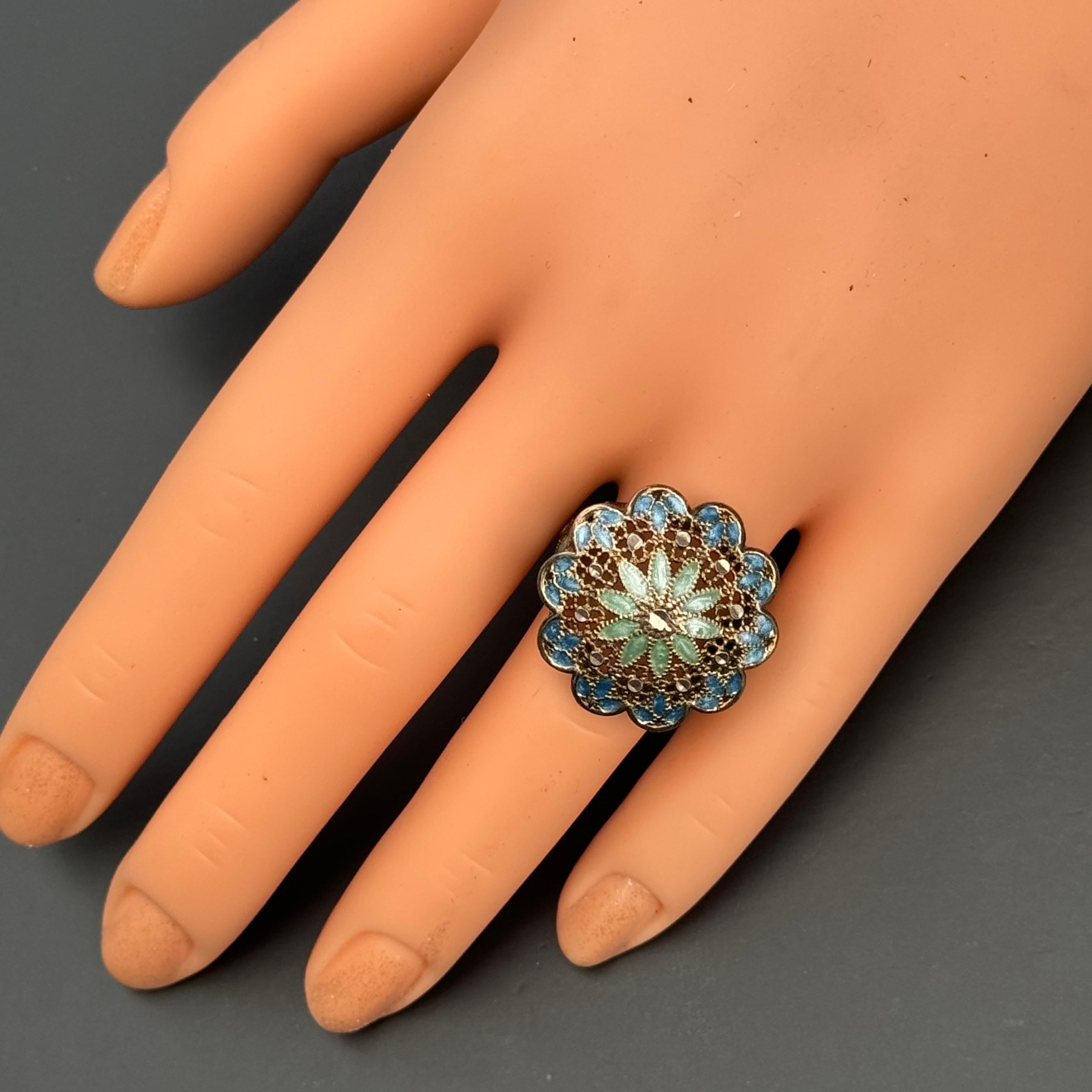 Vintage Italian Gold Gilded Silver Enamel Ring For Sale 5