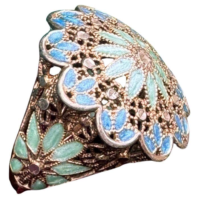Vintage Italian Gold Gilded Silver Enamel Ring For Sale at 1stDibs