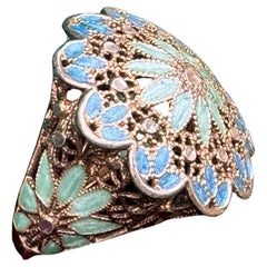 Bague italienne vintage en or doré argenté émaillé