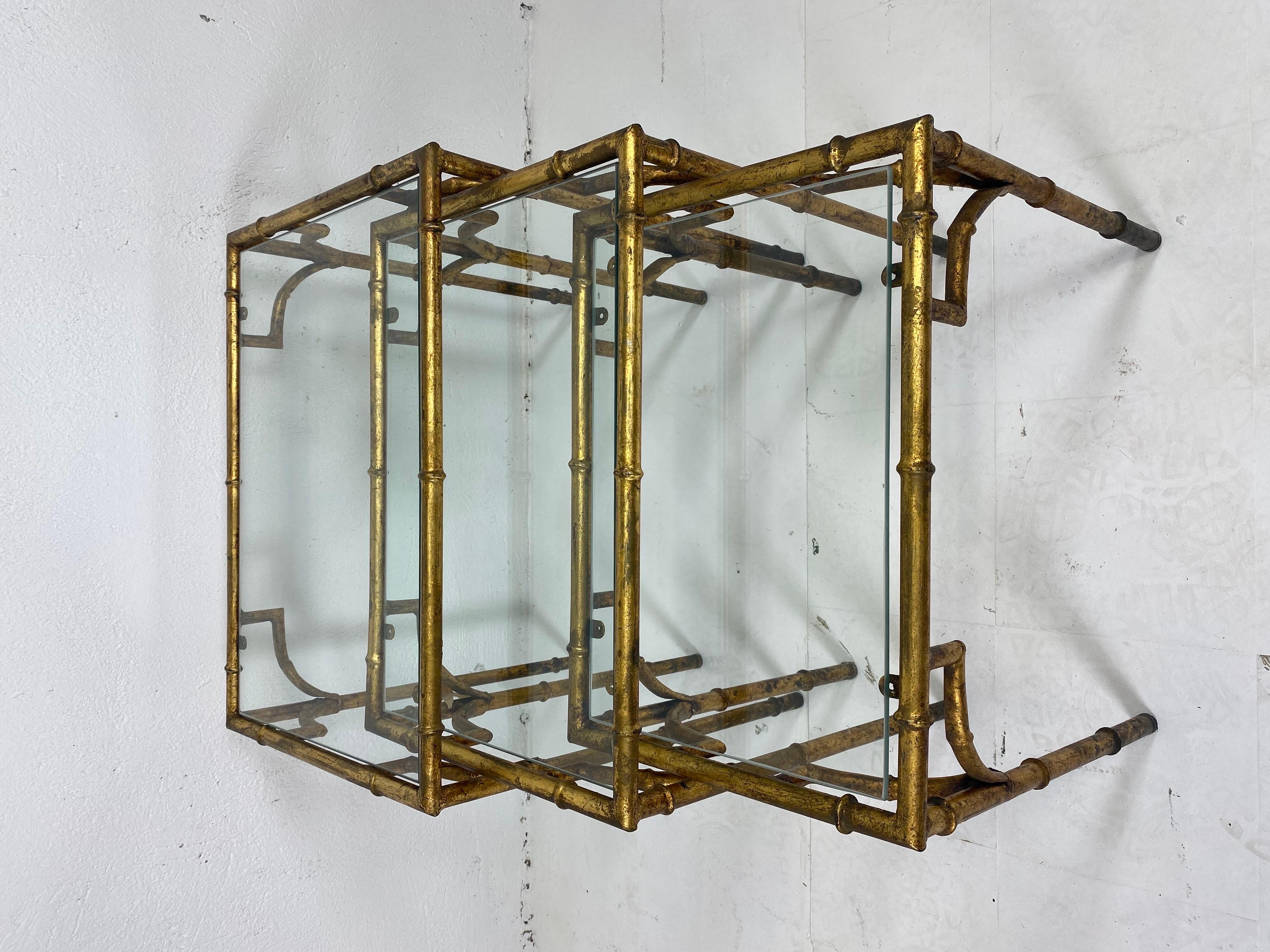 Metalwork Vintage Italian Gold Gilded Wrought Iron Faux Bamboo Nest of Tables