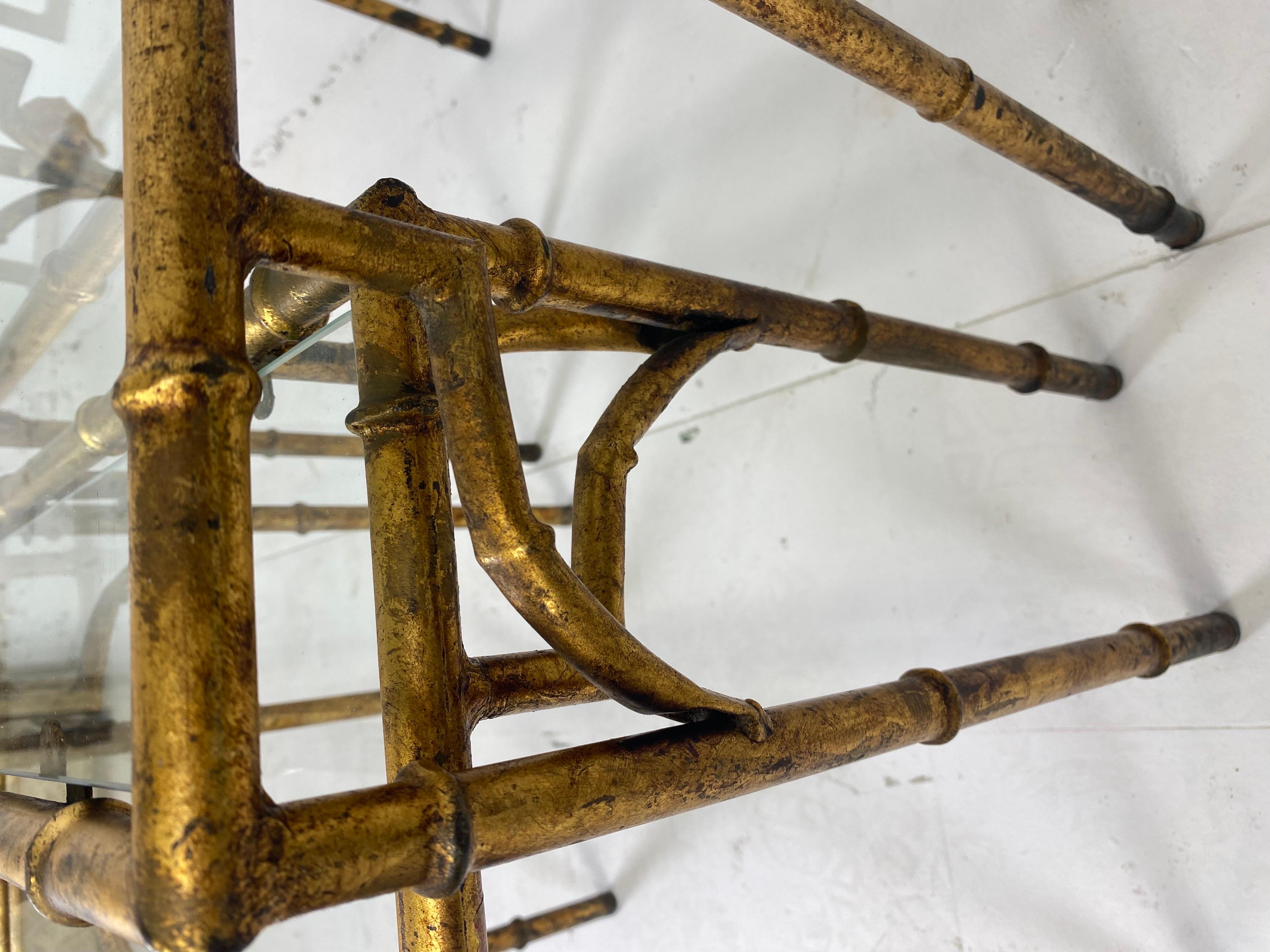 Vintage Italian Gold Gilded Wrought Iron Faux Bamboo Nest of Tables 1
