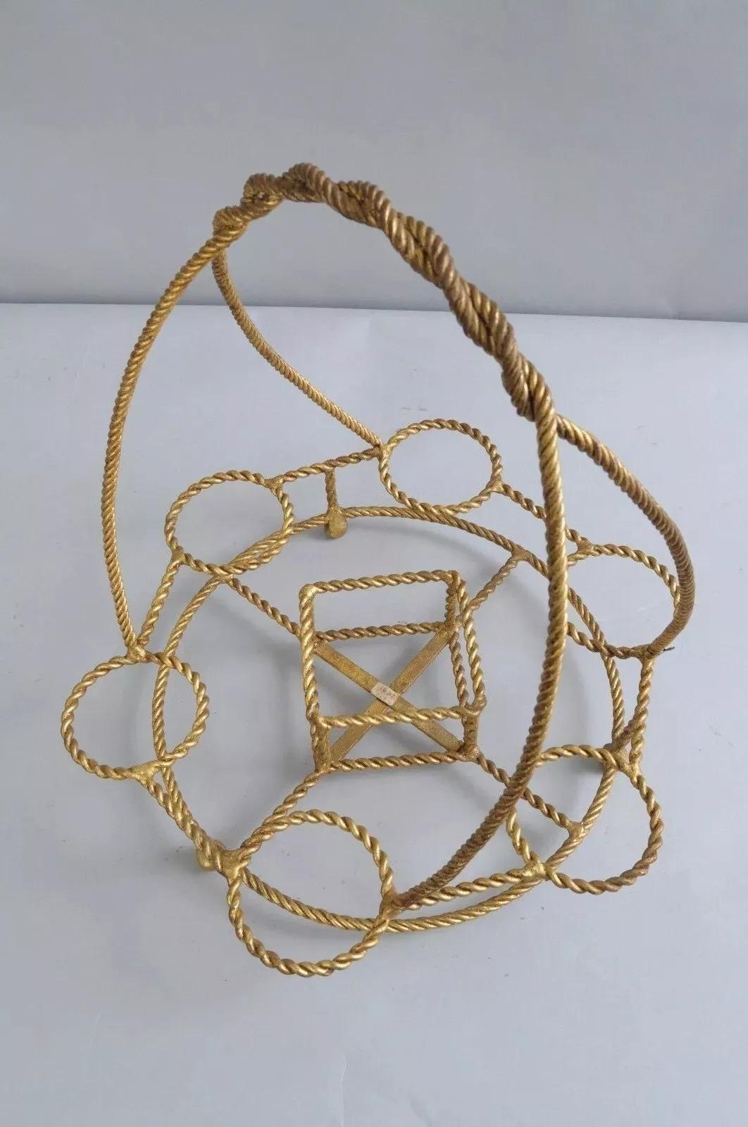 Vintage Italian Gold Gilt Iron Rope Hollywood Regency Bar Table Liquor Caddy (A) For Sale 3