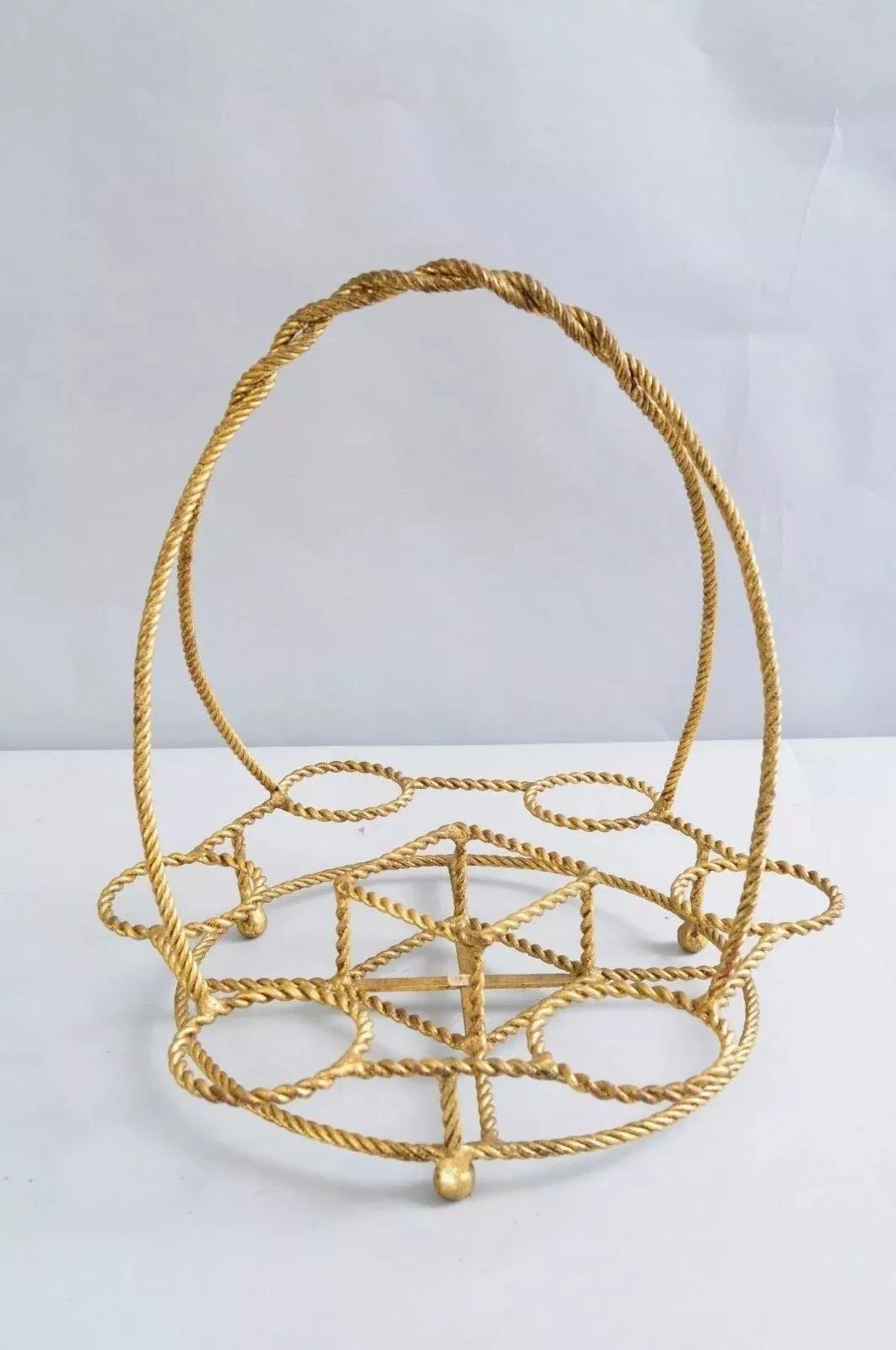 Vintage Italian Gold Gilt Iron Rope Hollywood Regency Bar Table Liquor Caddy (B) For Sale 2