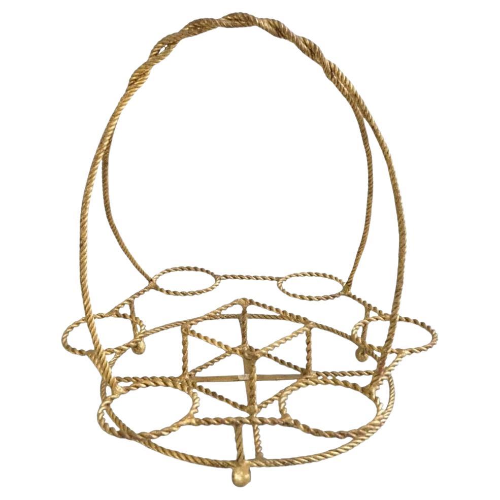 Vintage Italian Gold Gilt Iron Rope Hollywood Regency Bar Table Liquor Caddy (B)