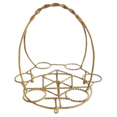 Vintage Italian Gold Gilt Iron Rope Hollywood Regency Bar Table Liquor Caddy (B)
