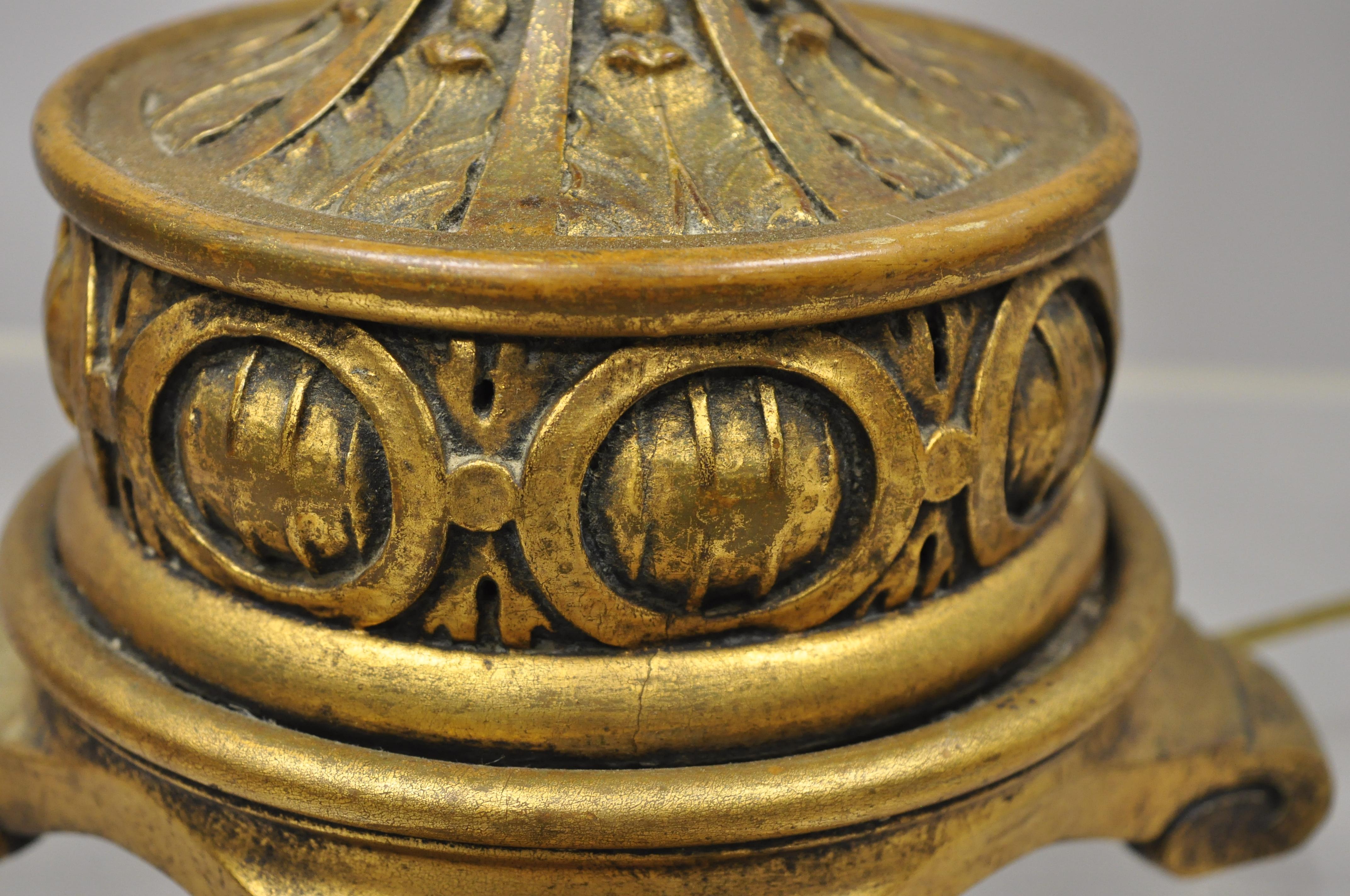 Vintage Italian Gold Giltwood Carved Candle Candelabrum Florentine Table Lamp For Sale 6