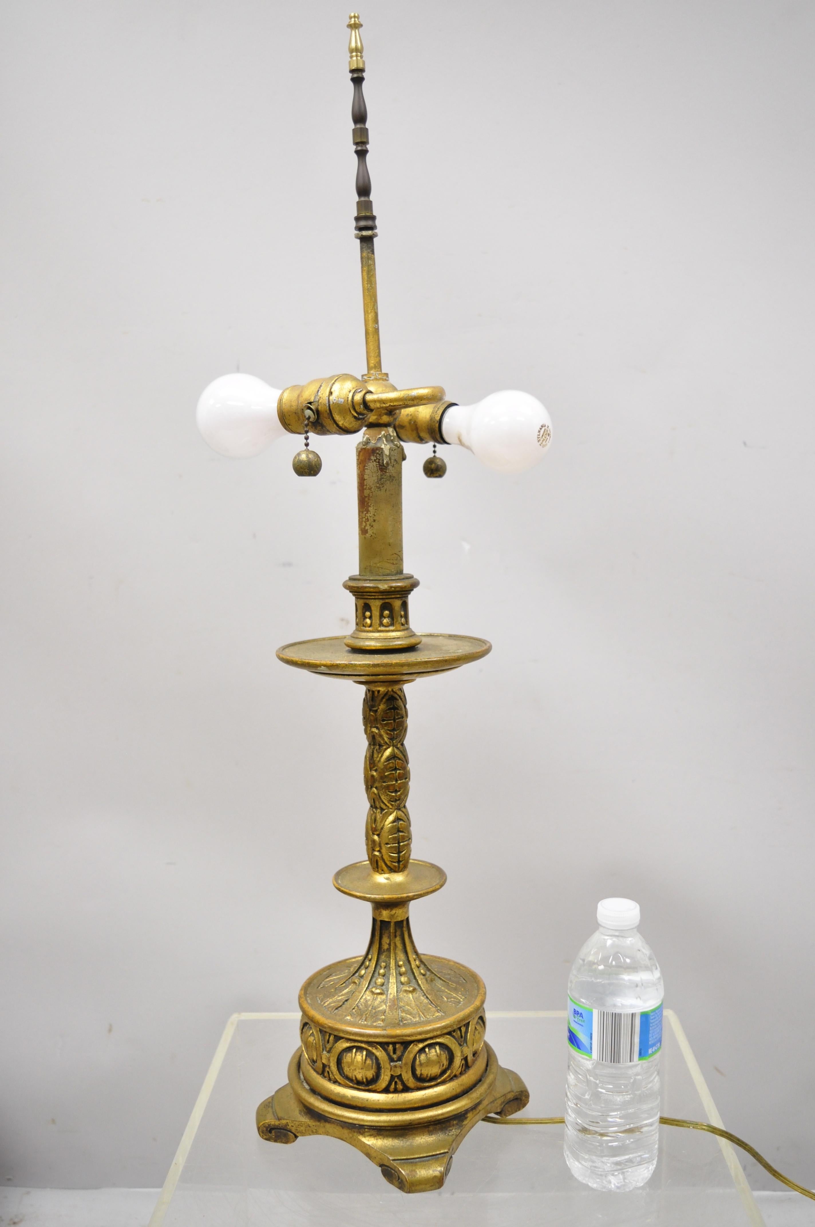 Vintage Italian Gold Giltwood Carved Candle Candelabrum Florentine Table Lamp For Sale 7