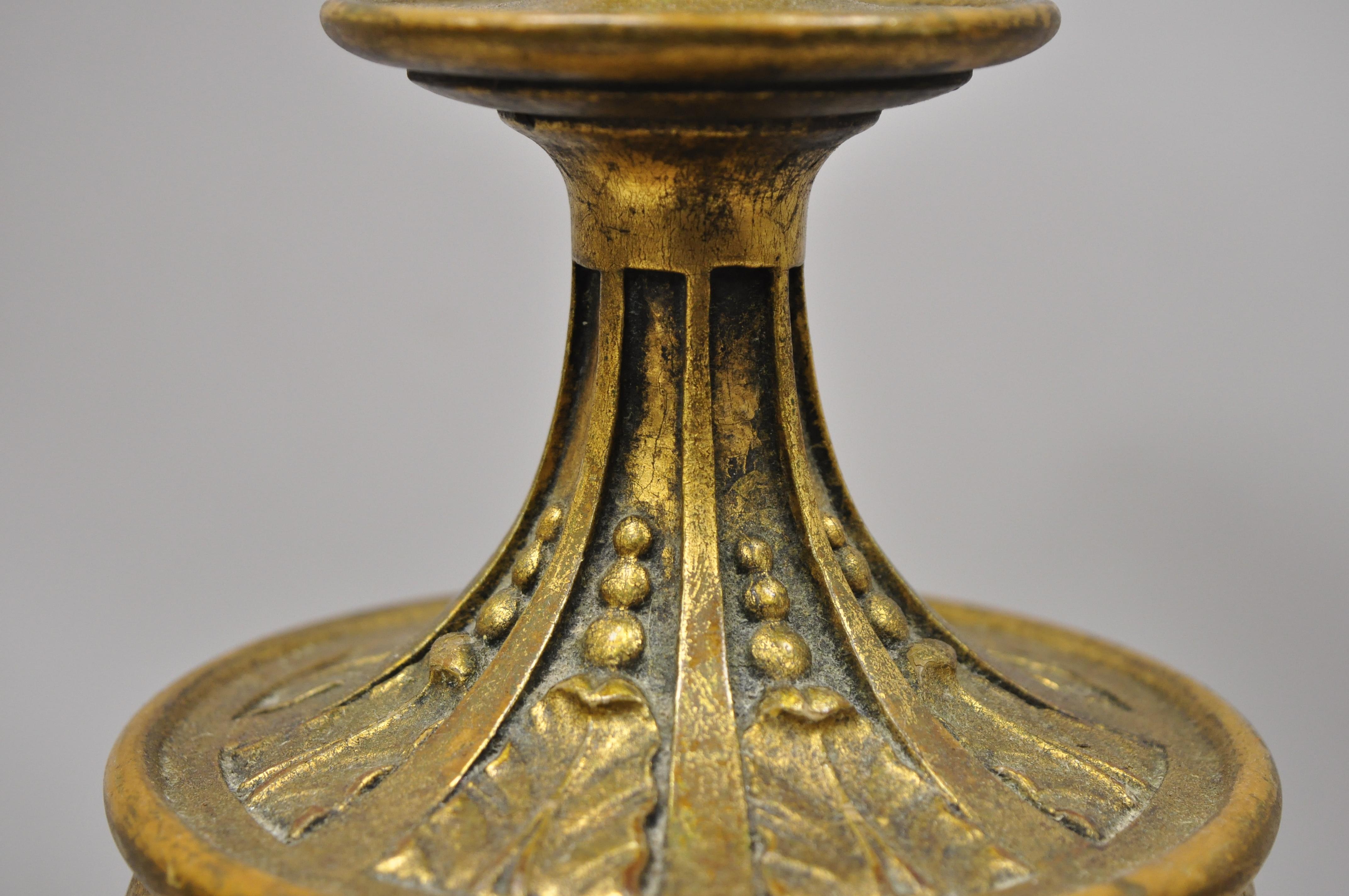 20th Century Vintage Italian Gold Giltwood Carved Candle Candelabrum Florentine Table Lamp For Sale