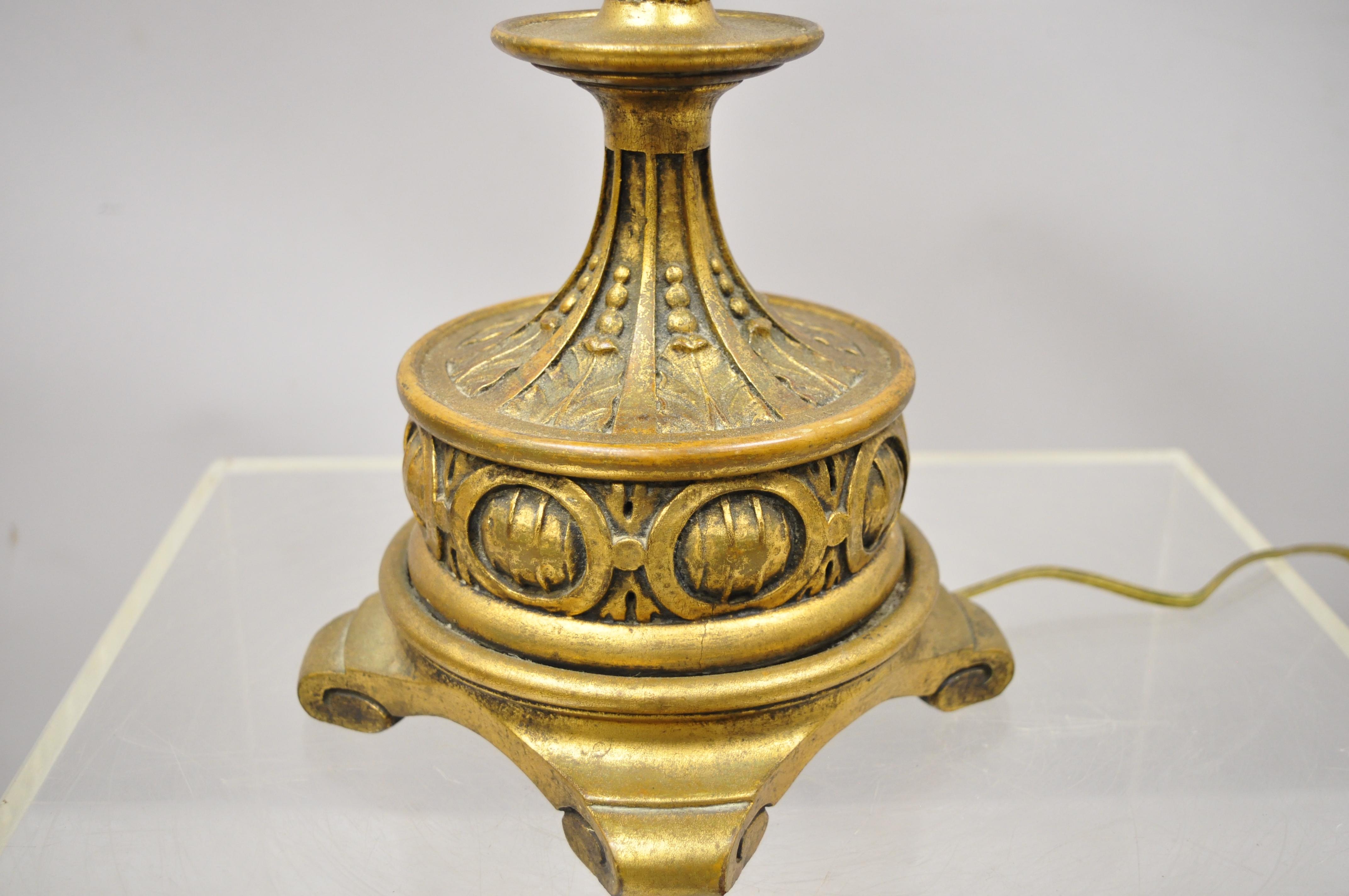 Metal Vintage Italian Gold Giltwood Carved Candle Candelabrum Florentine Table Lamp For Sale