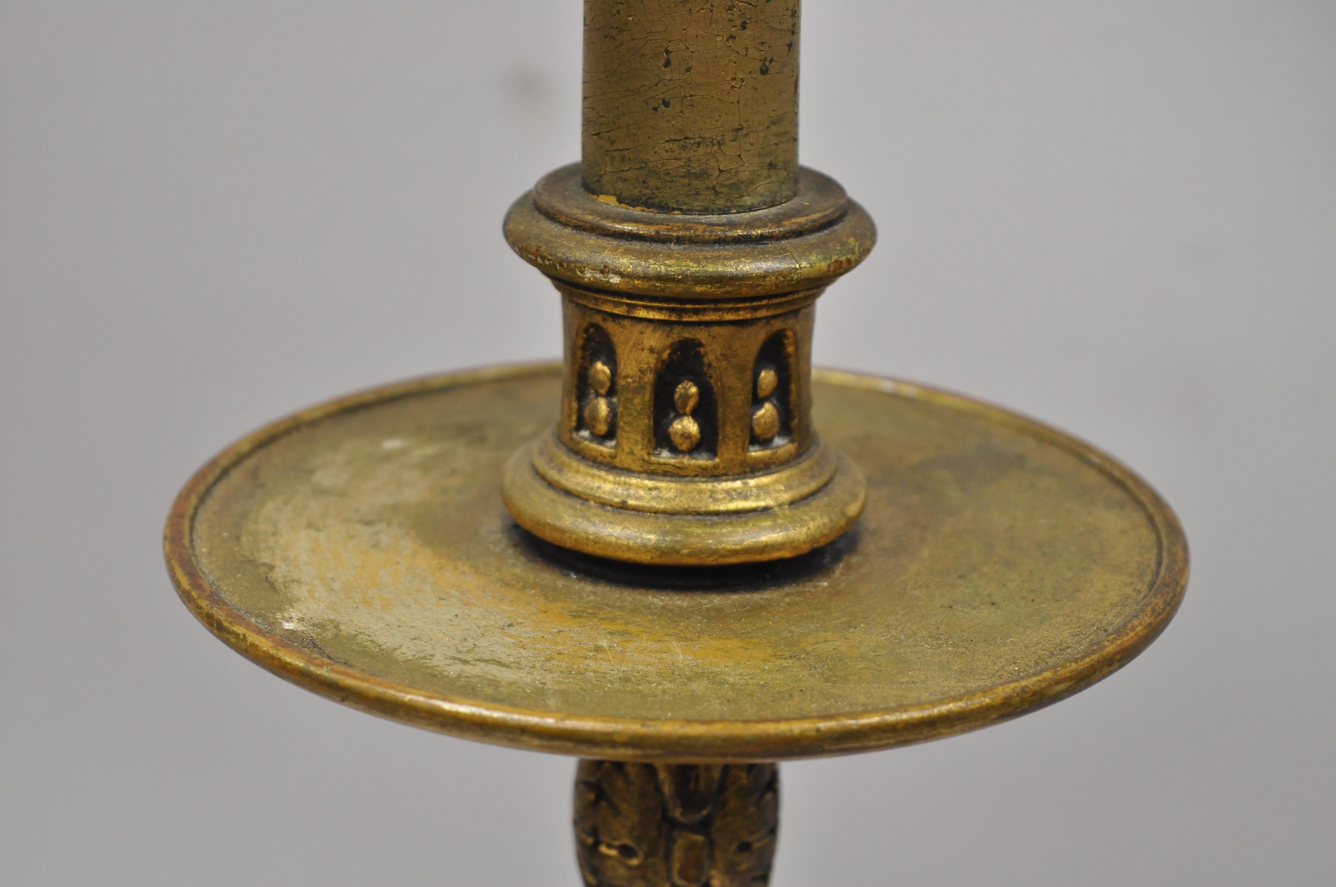 Vintage Italian Gold Giltwood Carved Candle Candelabrum Florentine Table Lamp For Sale 3