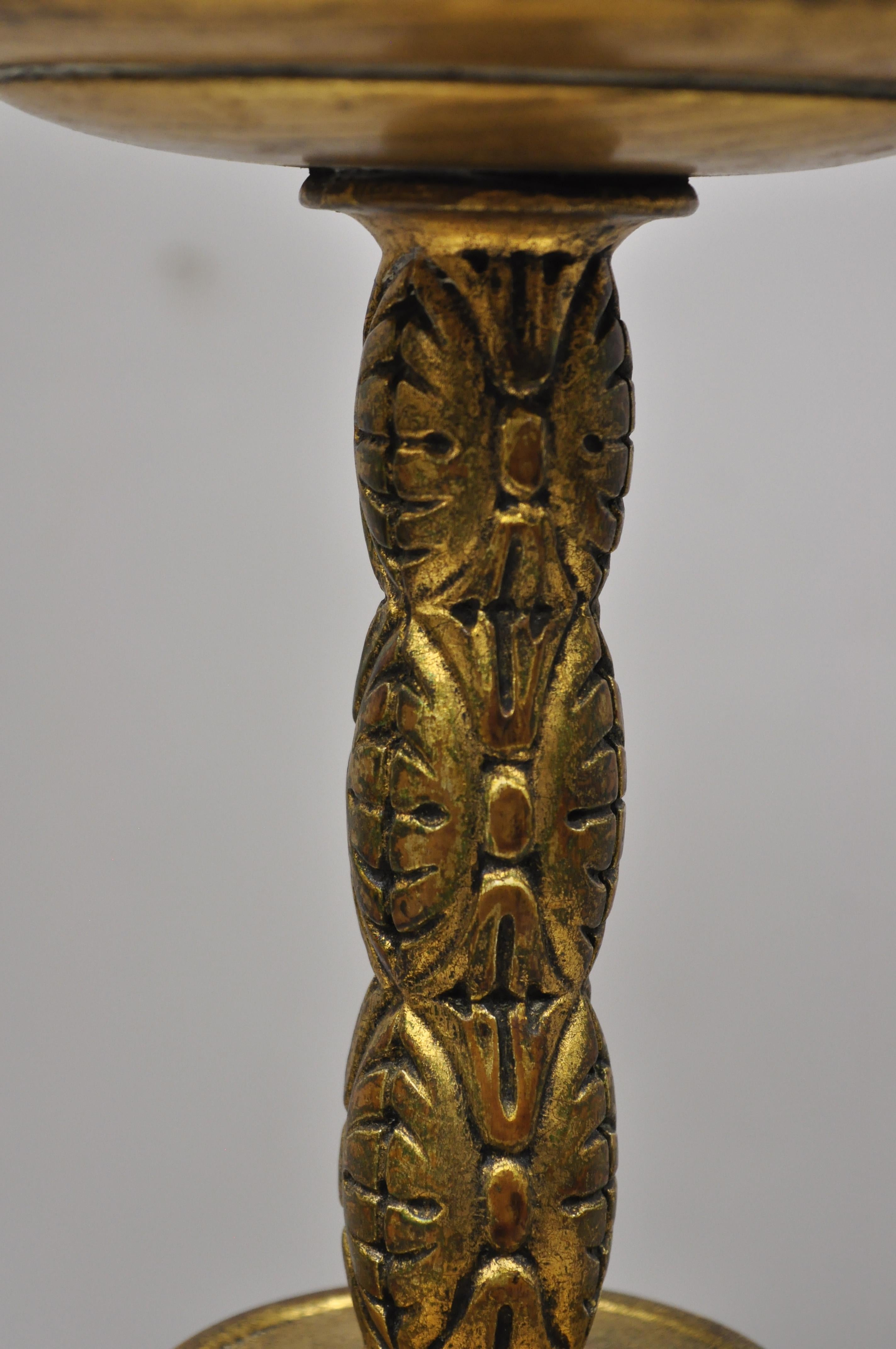 Vintage Italian Gold Giltwood Carved Candle Candelabrum Florentine Table Lamp For Sale 4
