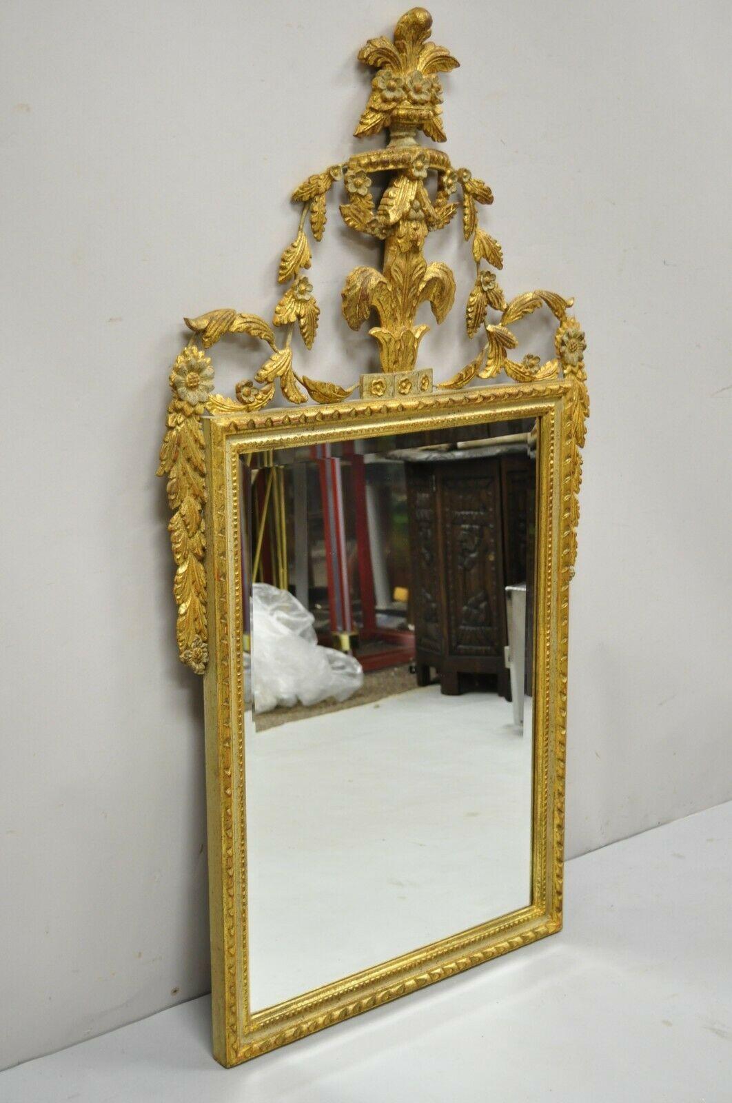 Vintage Italian Gold Giltwood Carved Wood Leafy Scrollwork Console Wall Mirror For Sale 7