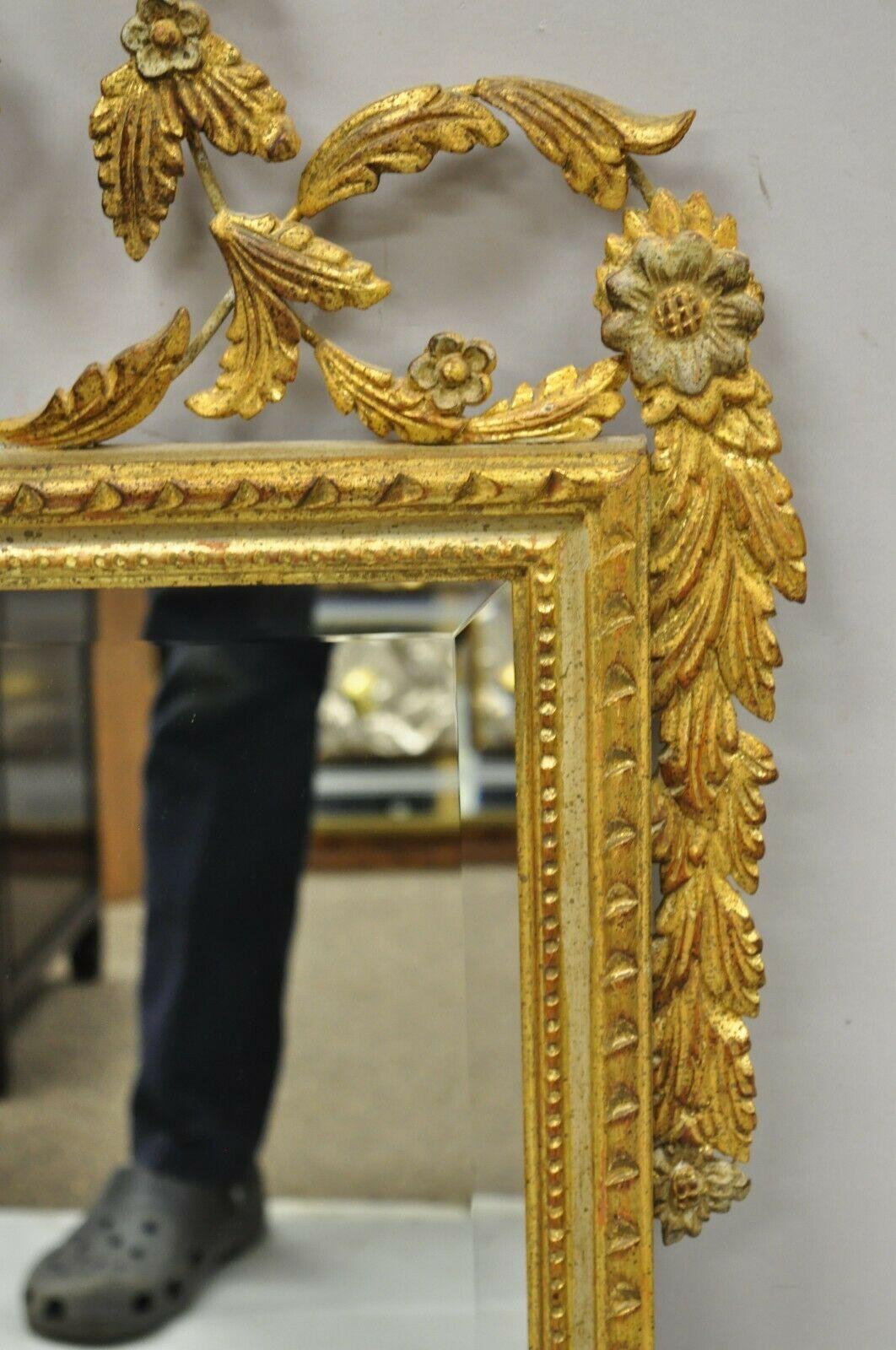 Hollywood Regency Vintage Italian Gold Giltwood Carved Wood Leafy Scrollwork Console Wall Mirror For Sale