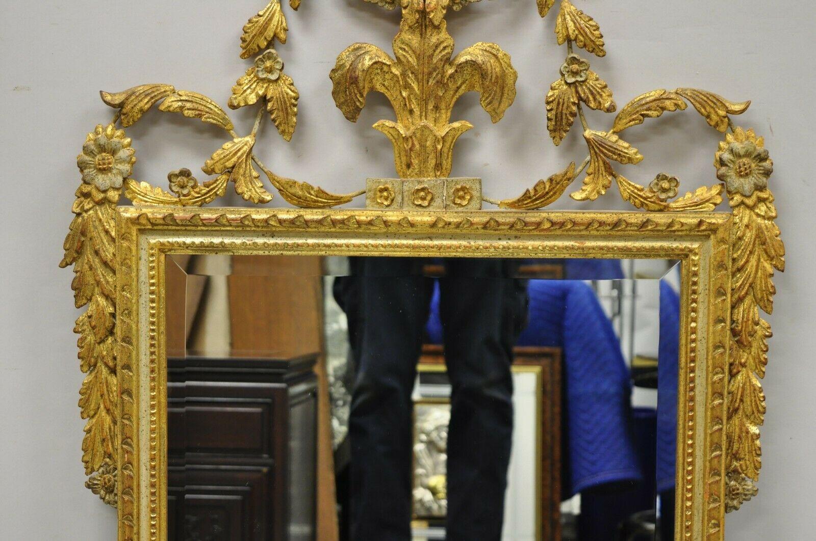 Vintage Italian Gold Giltwood Carved Wood Leafy Scrollwork Console Wall Mirror In Good Condition For Sale In Philadelphia, PA