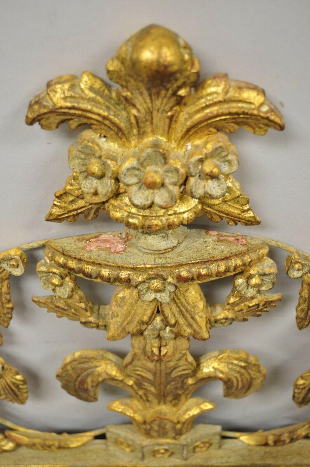 Vintage Italian Gold Giltwood Carved Wood Leafy Scrollwork Console Wall Mirror For Sale 1