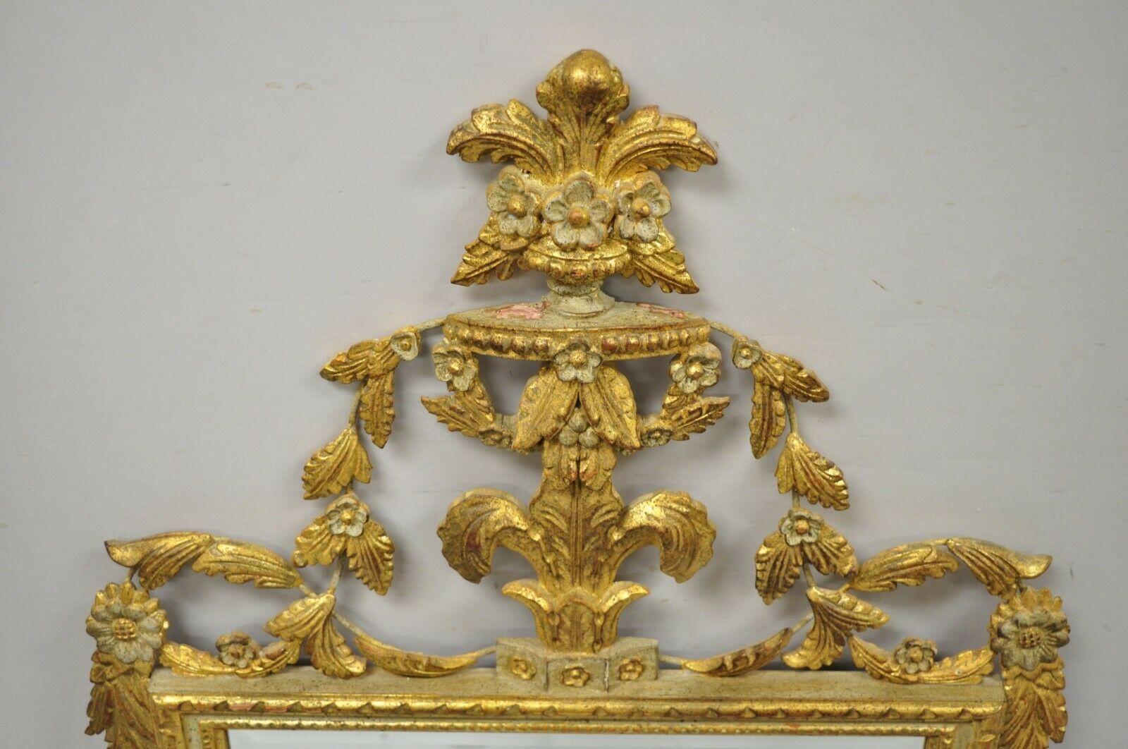 Italienischer Konsolen-Wandspiegel, Gold, vergoldetes Holz, geschnitzt, Leder, Schnörkel, Schnörkel (Spiegel)