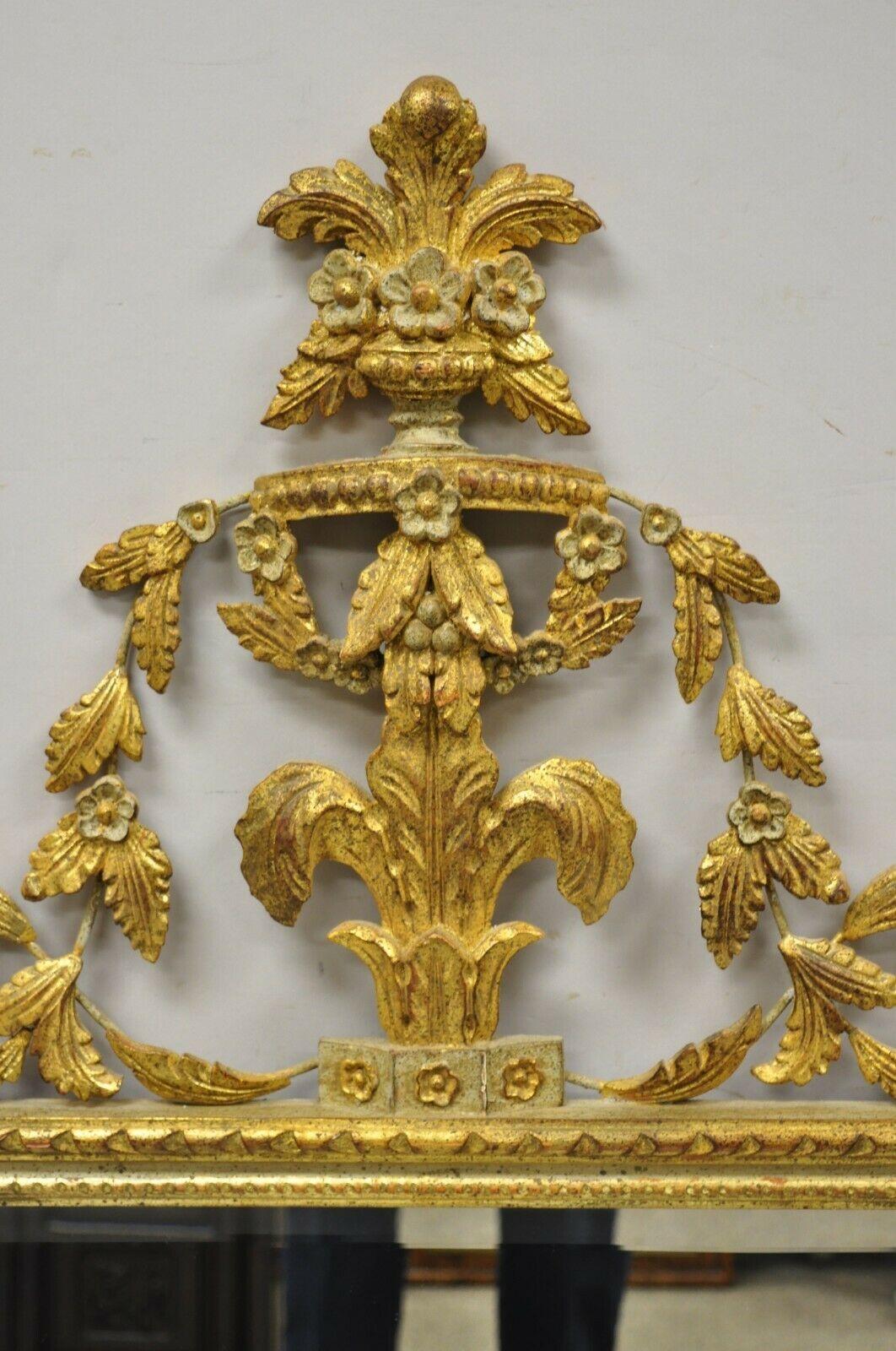 Vintage Italian Gold Giltwood Carved Wood Leafy Scrollwork Console Wall Mirror For Sale 4
