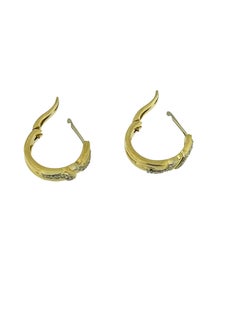 Vintage Italian Gold Hoop Earrings with Diamonds