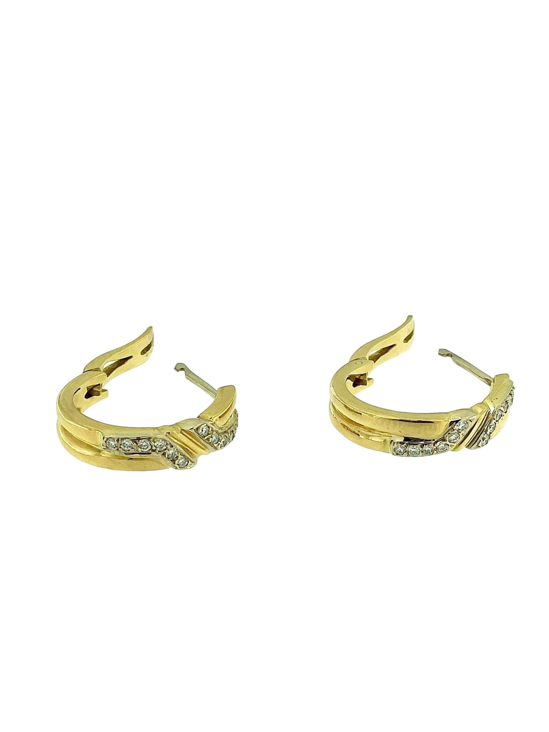 Pendientes de aro de oro italiano vintage con diamantes Moderno en venta