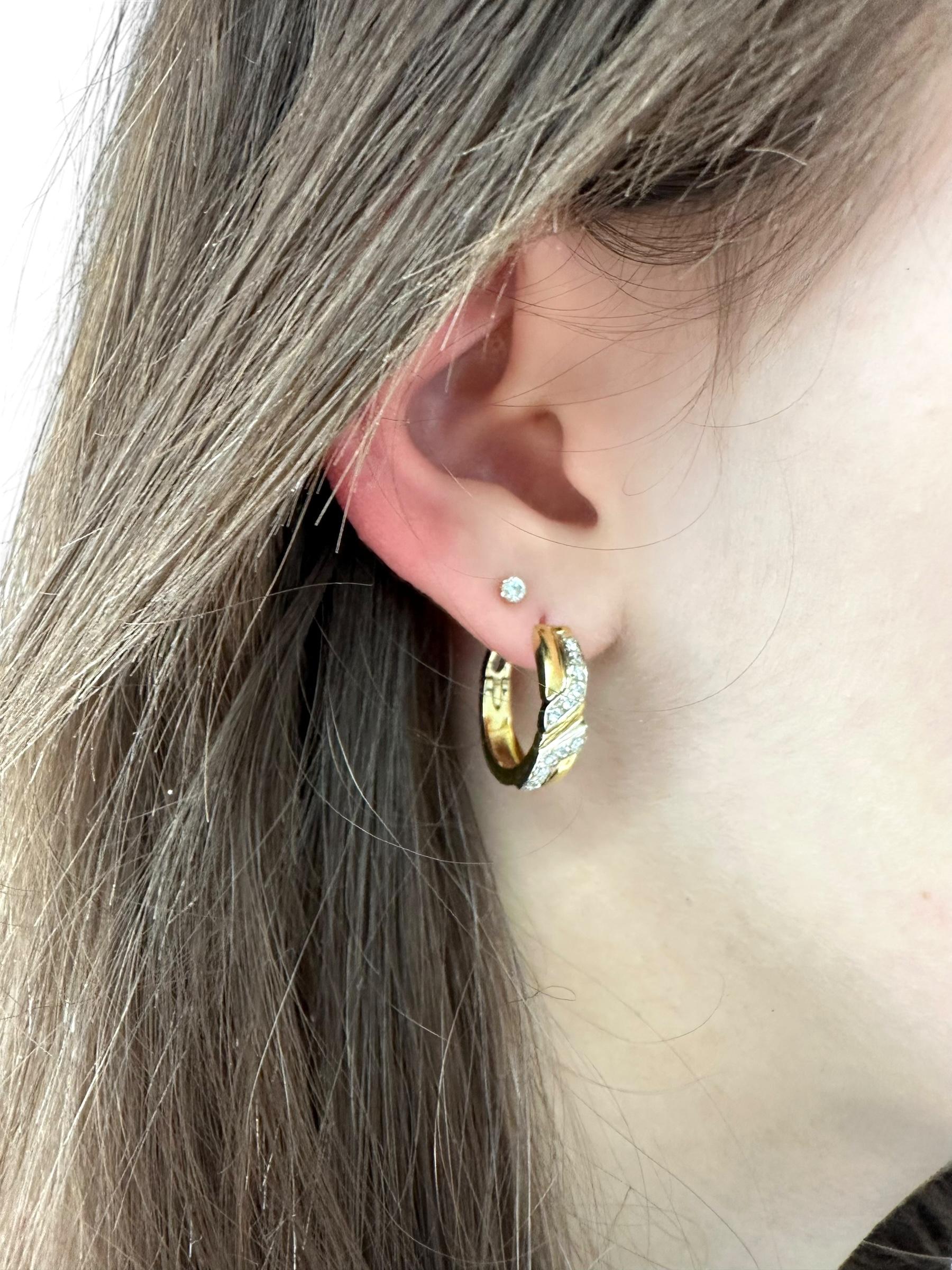 Pendientes de aro de oro italiano vintage con diamantes en Bueno estado para la venta en Esch sur Alzette, Esch-sur-Alzette