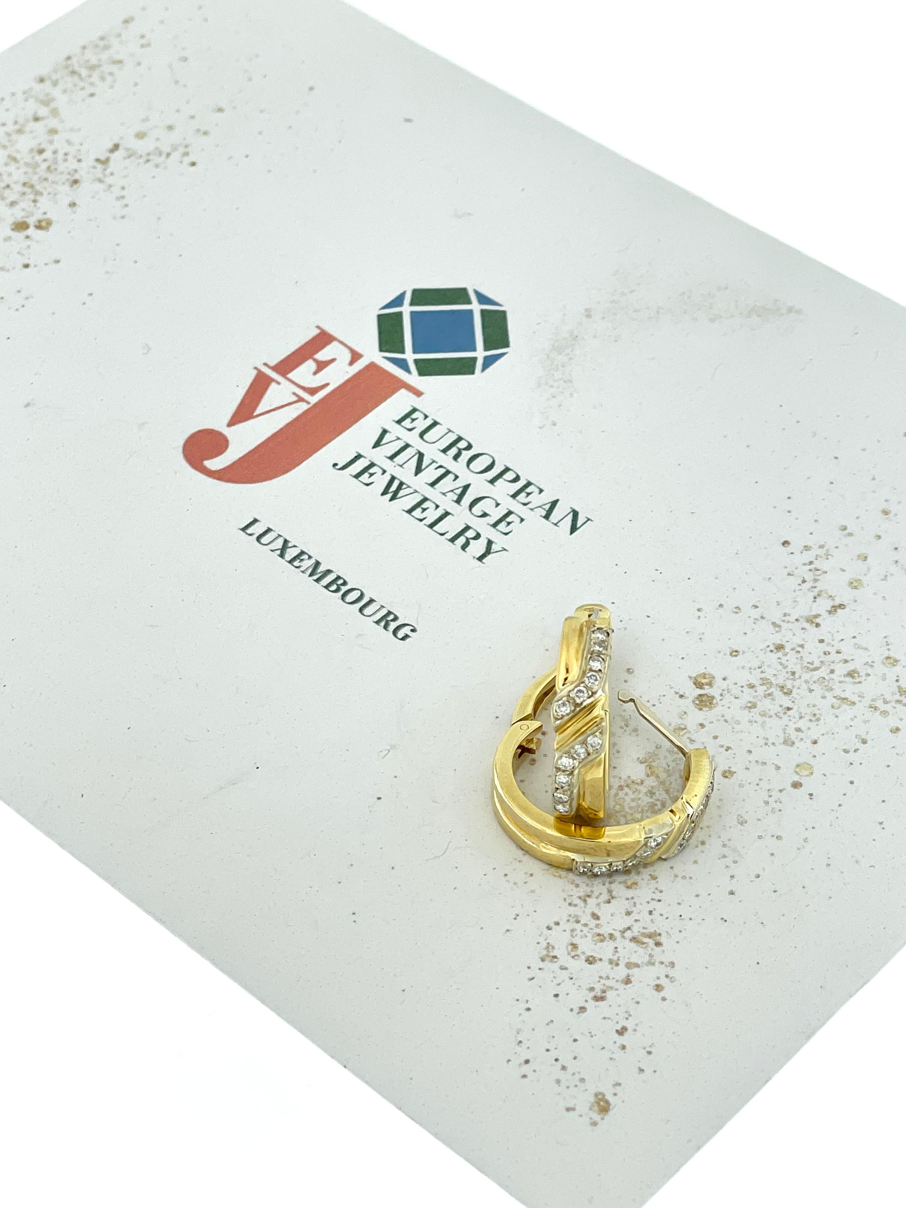 Pendientes de aro de oro italiano vintage con diamantes en venta 2