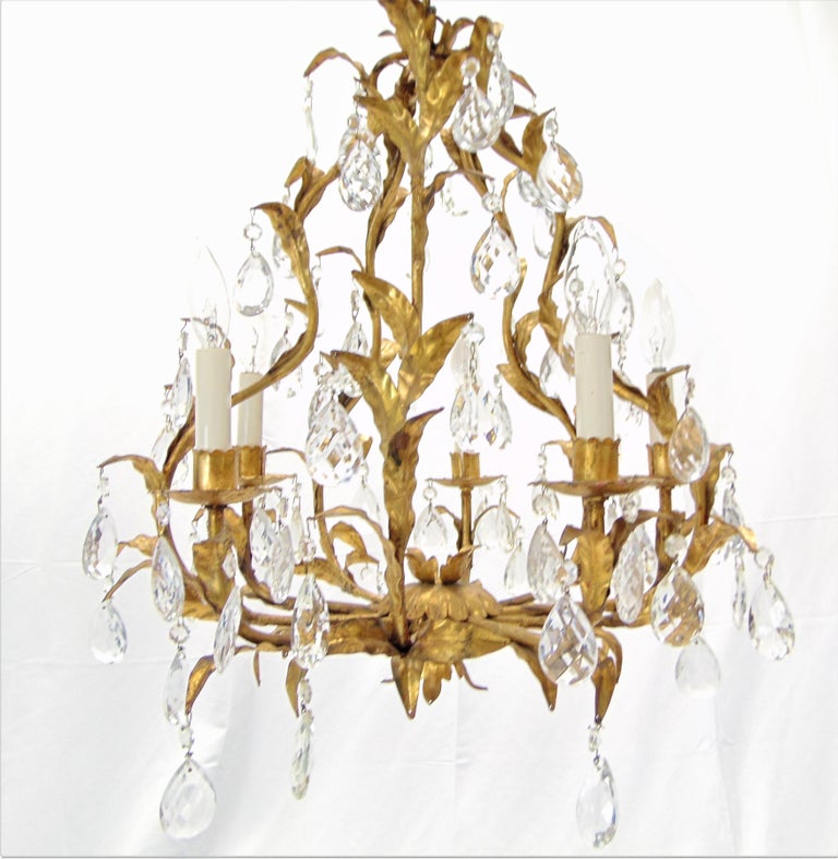 Vintage Italian Gold Leaf And Crystal Chandelier For Sale At 1stdibs