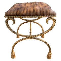 Panchina vintage in stile Regency Chic foglia d'oro Sostenibile Visone Tappezzeria.