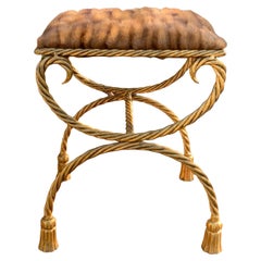 Panchina vintage in stile Regency Chic foglia d'oro Sostenibile Visone Tappezzeria.