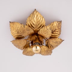 Vintage Italian Gold Leaf Flush Mount or Wall Sconce by Masca, 1970s