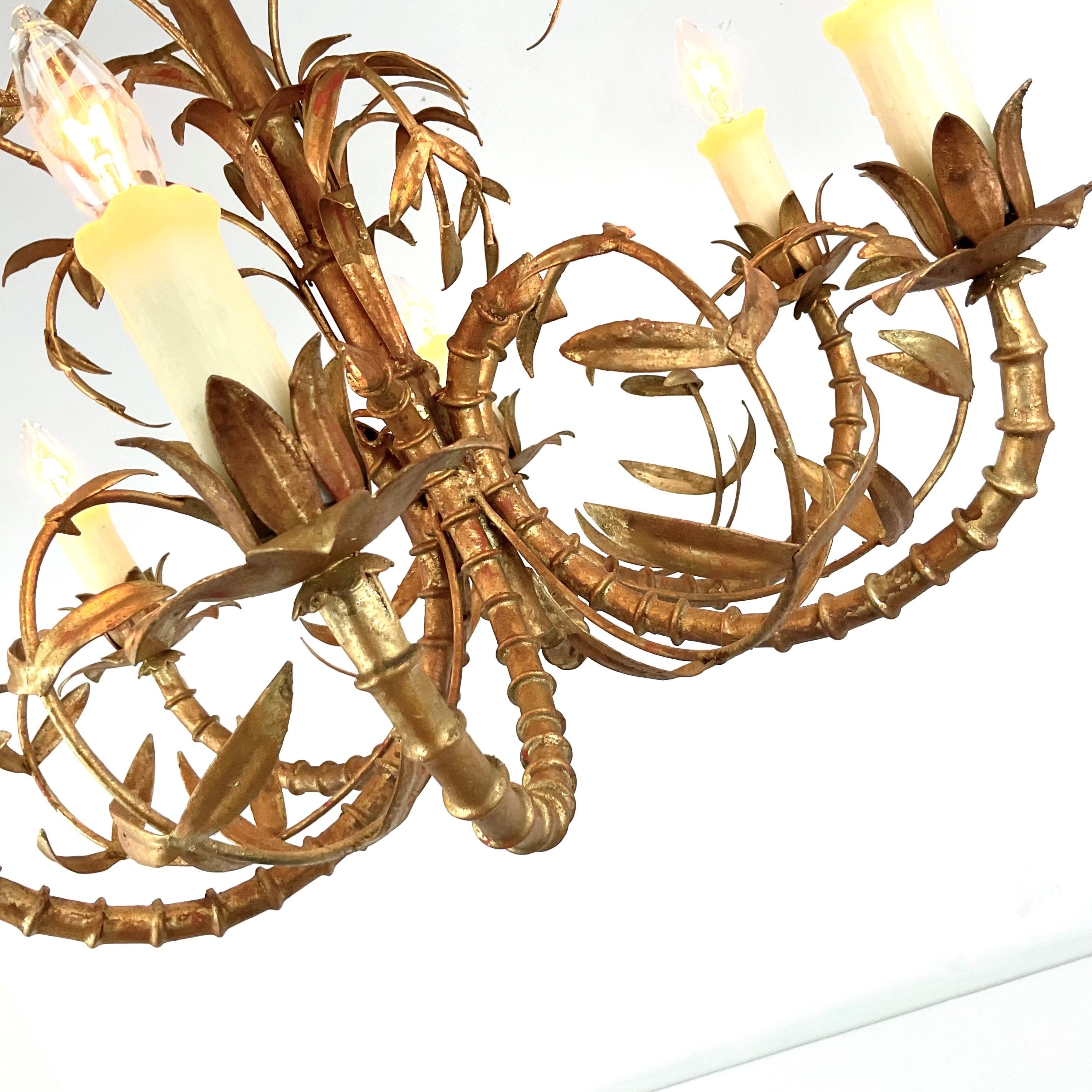 Mid-20th Century Vintage Italian Gold Leaf Palm Chandelier For Sale
