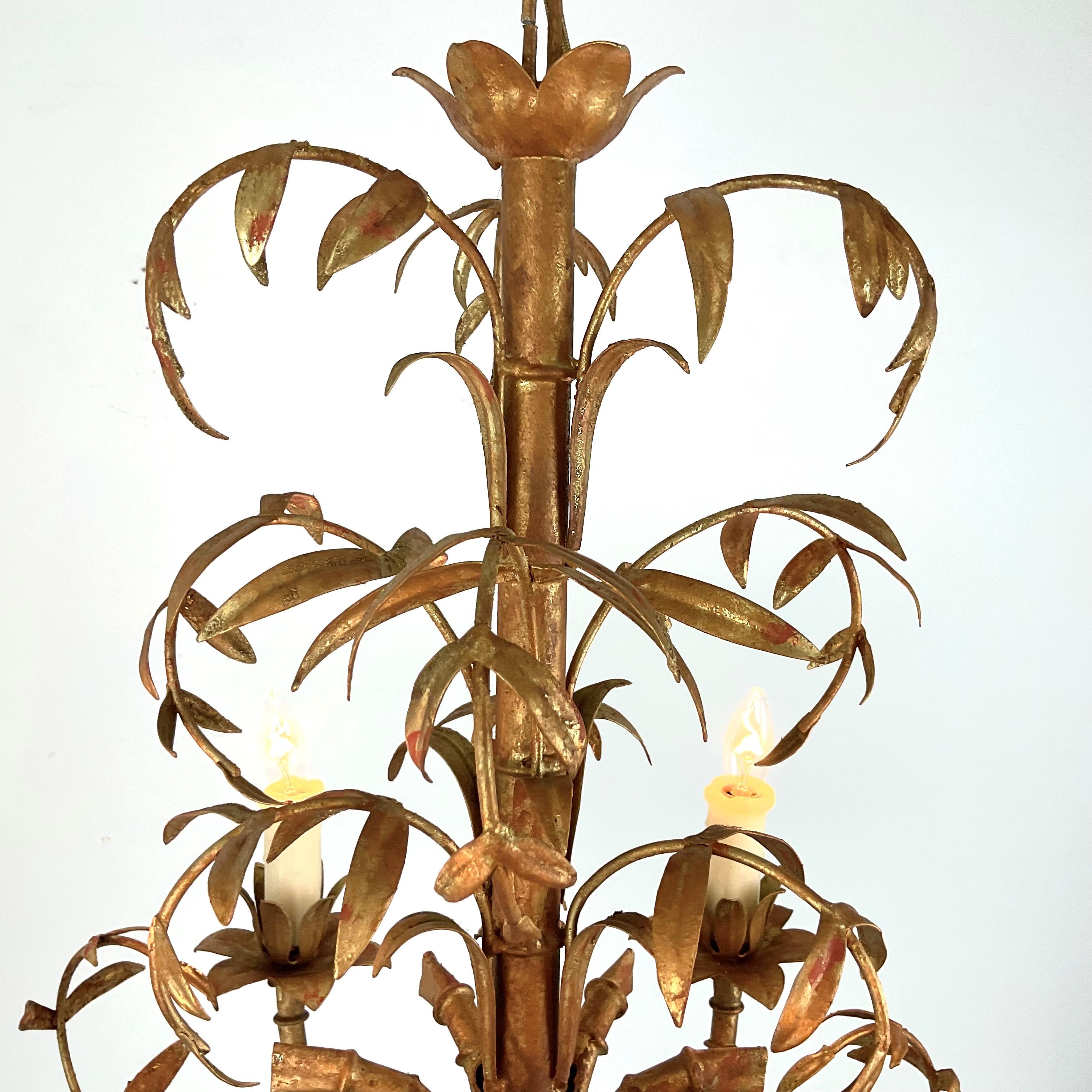 Vintage Italian Gold Leaf Palm Chandelier For Sale 1