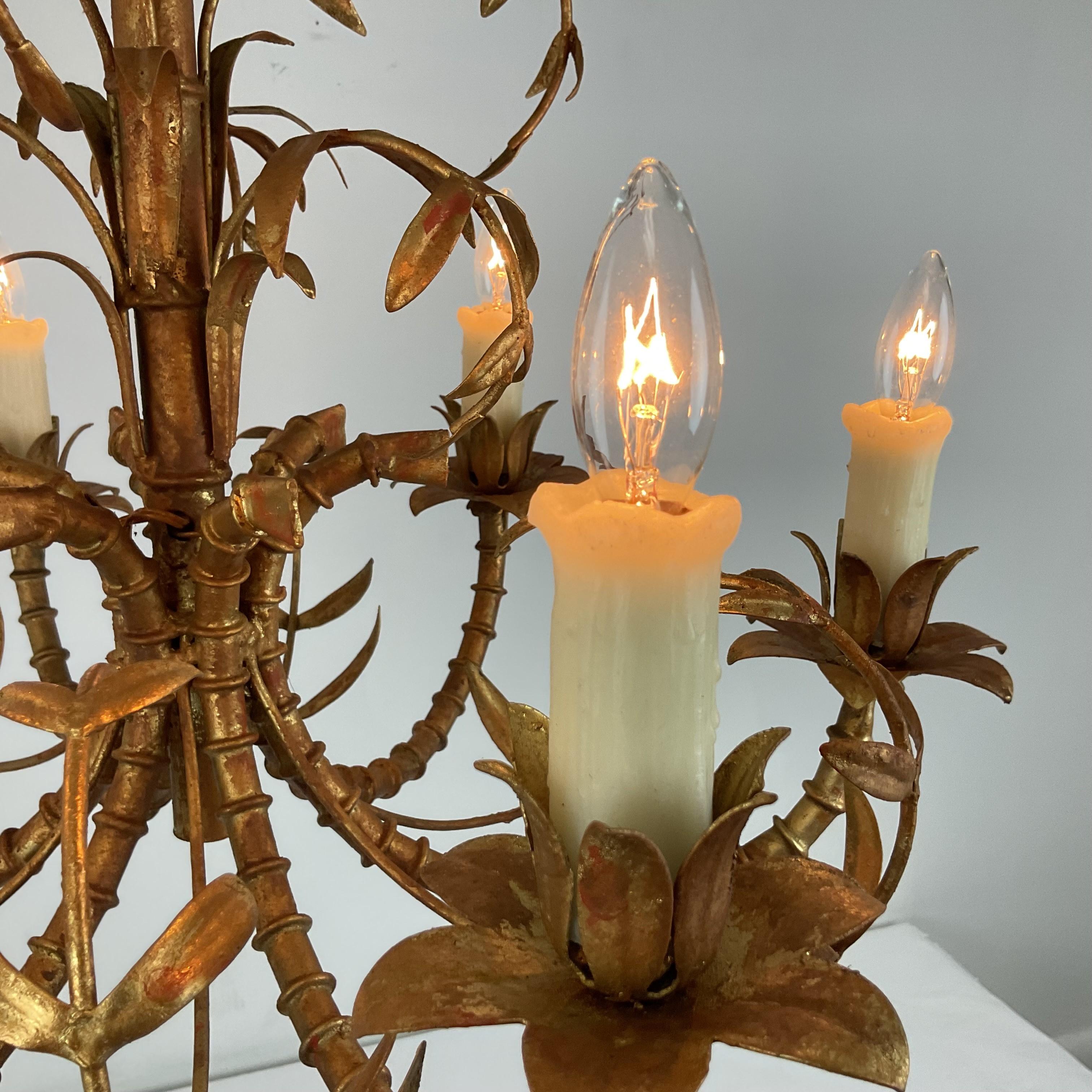 Vintage Italian Gold Leaf Palm Chandelier For Sale 2