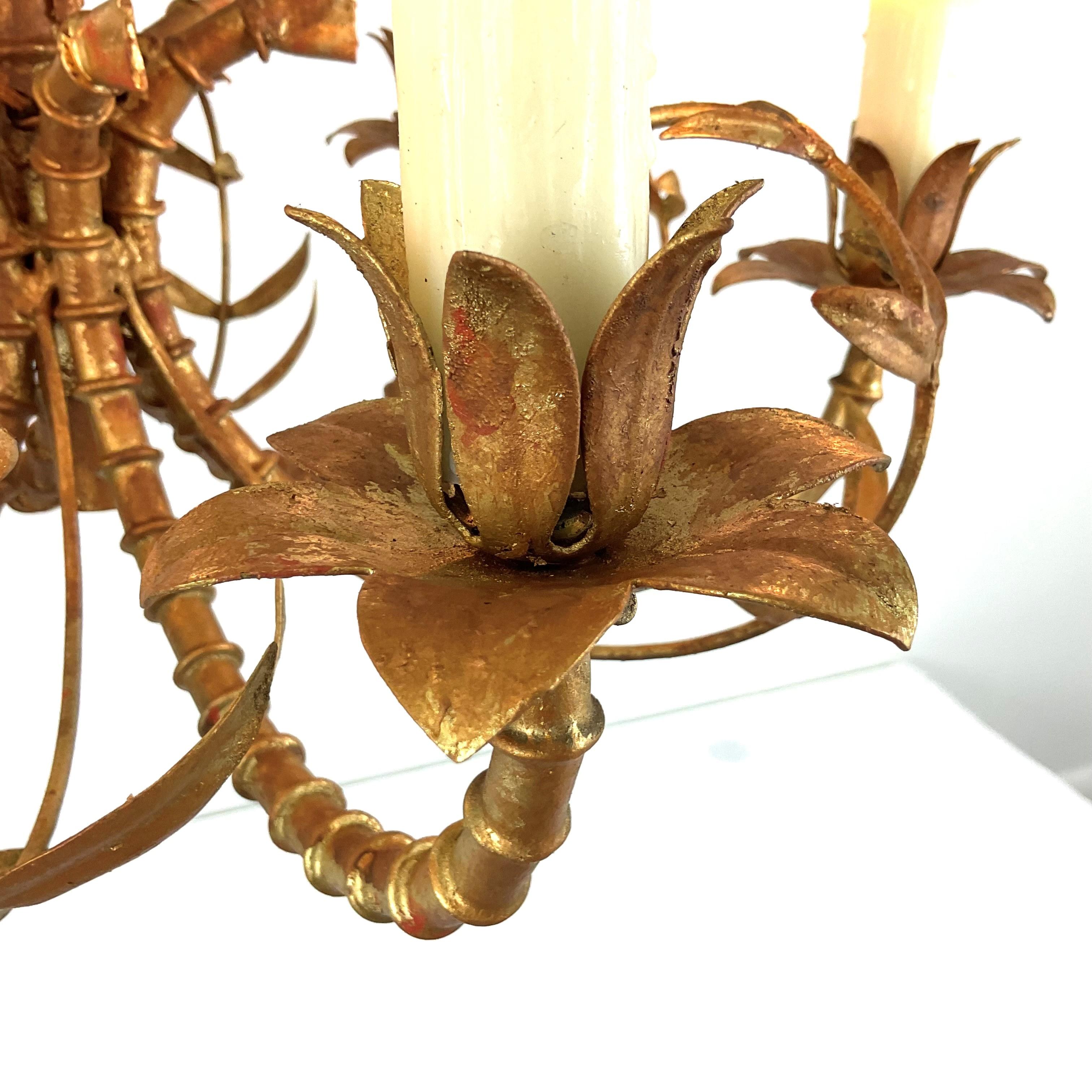 Vintage Italian Gold Leaf Palm Chandelier For Sale 3