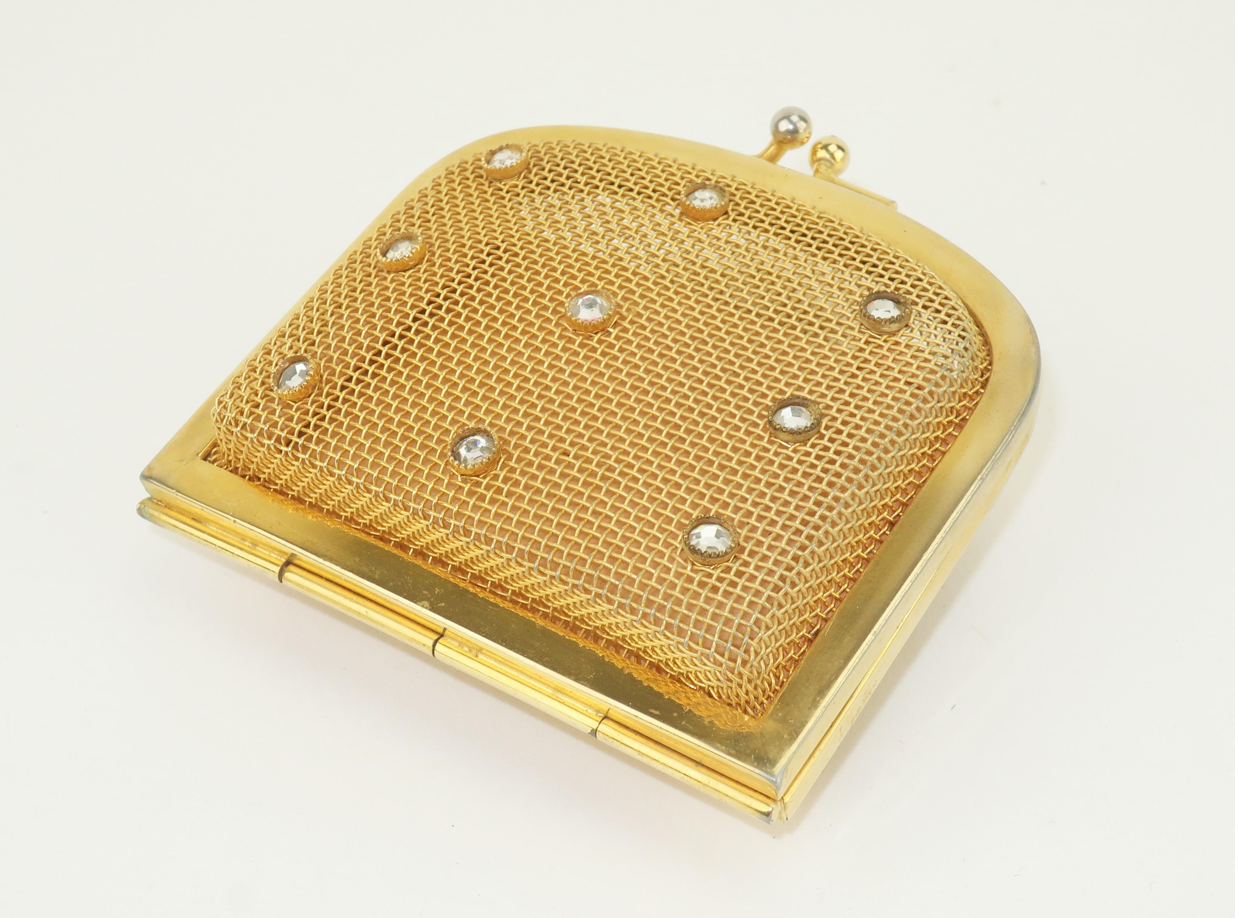 Vintage Italian Gold Mesh Change Purse With Rhinestones 1