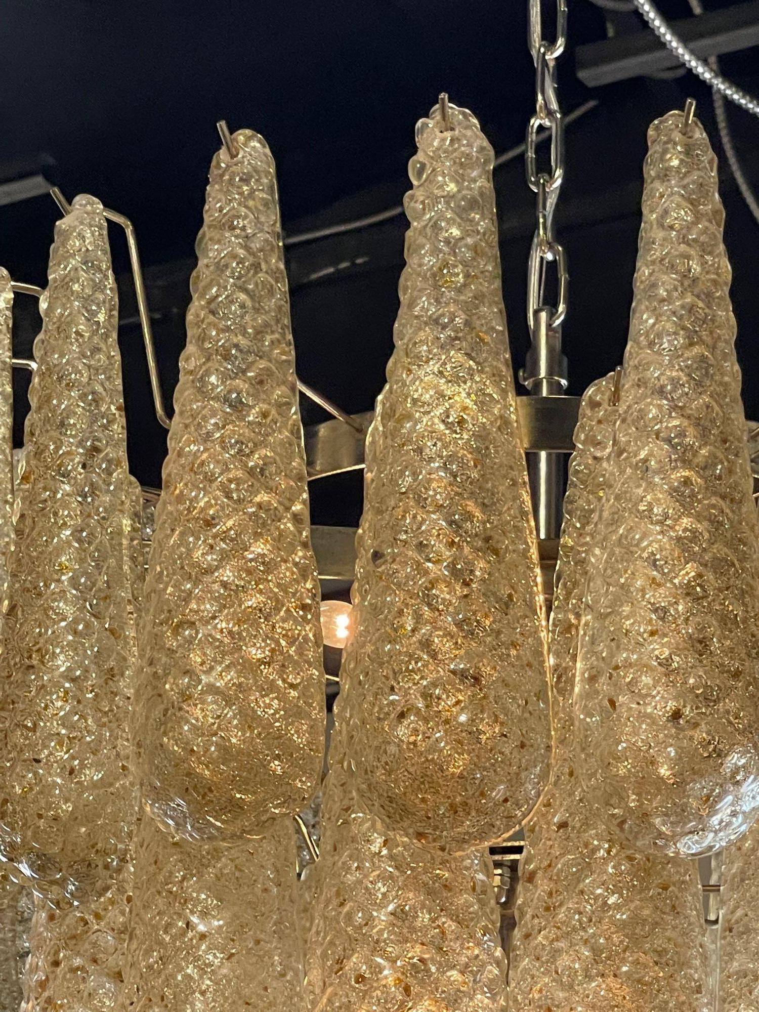 Vintage Italian Gold Murano Glass Tear Drop Glass Waterfall Chandelier In Good Condition For Sale In Dallas, TX