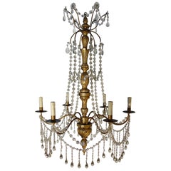 Vintage Italian Gold Painted Genova Chandelier with Cut Glass Drops and Strands