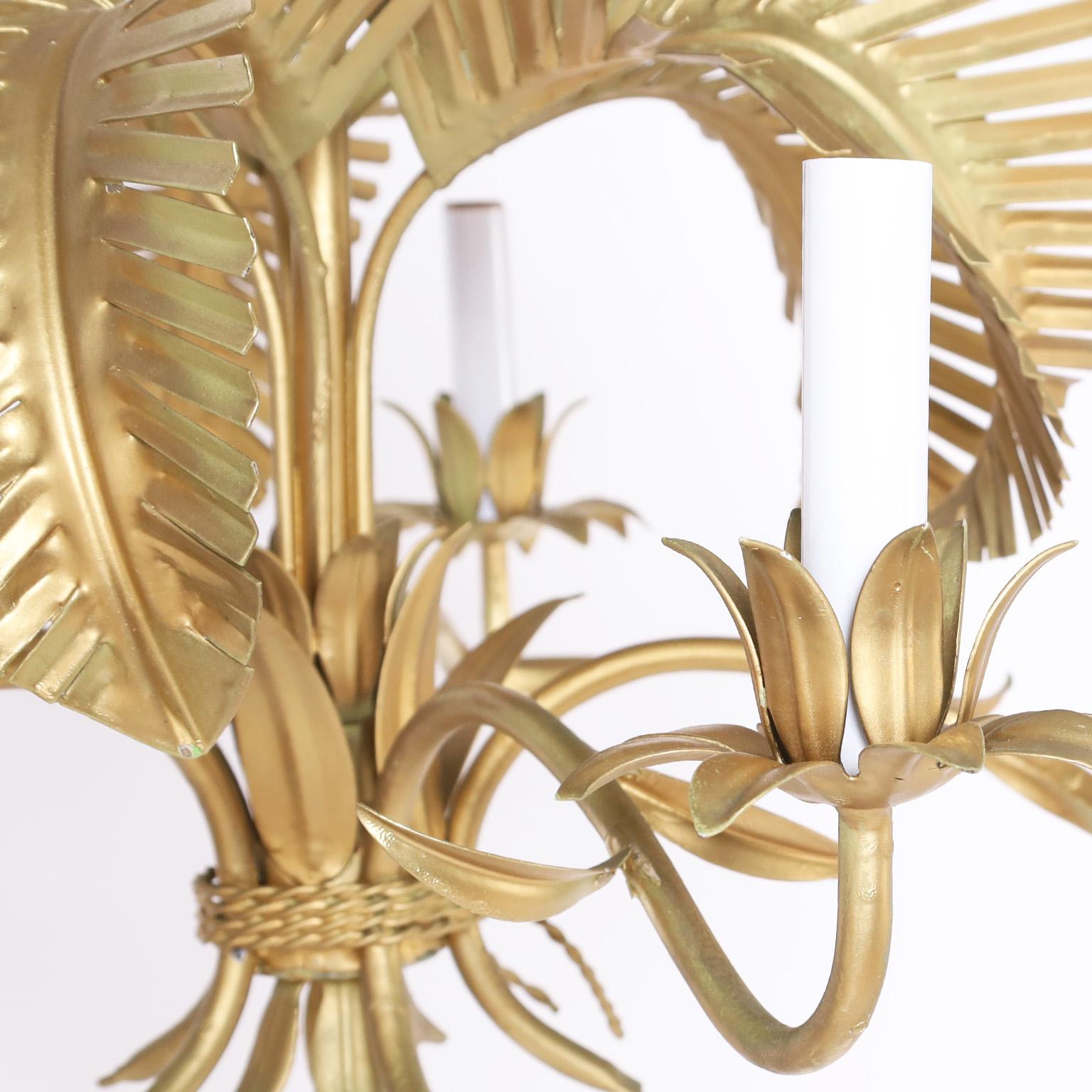 Mid-Century Modern Vintage Italian Gold Palm Tree Chandelier or Light Fixture