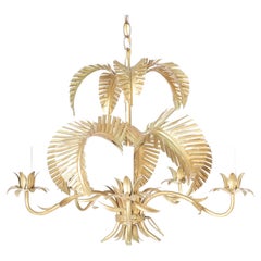 Vintage Italian Gold Palm Tree Chandelier or Light Fixture