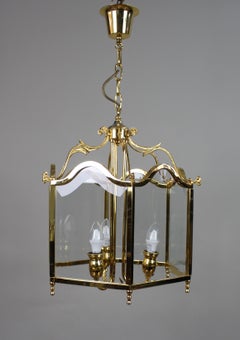 Lanterna a sospensione d'epoca in ottone placcato oro e vetro molato