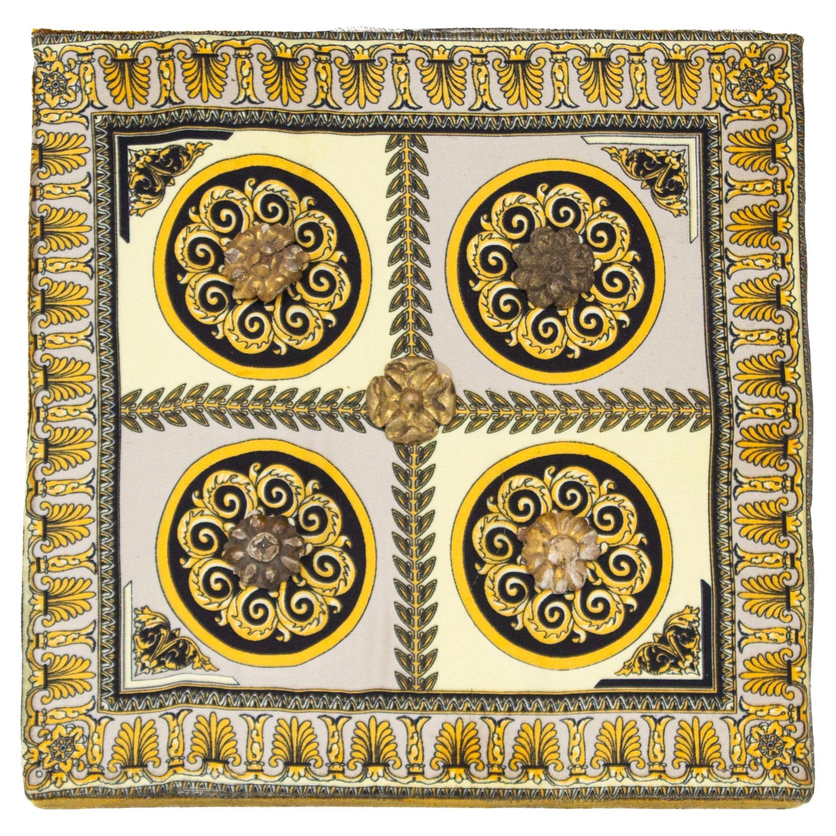 Vintage Italian Gold Scarf with 18th Century Floral Motifs on Canvas