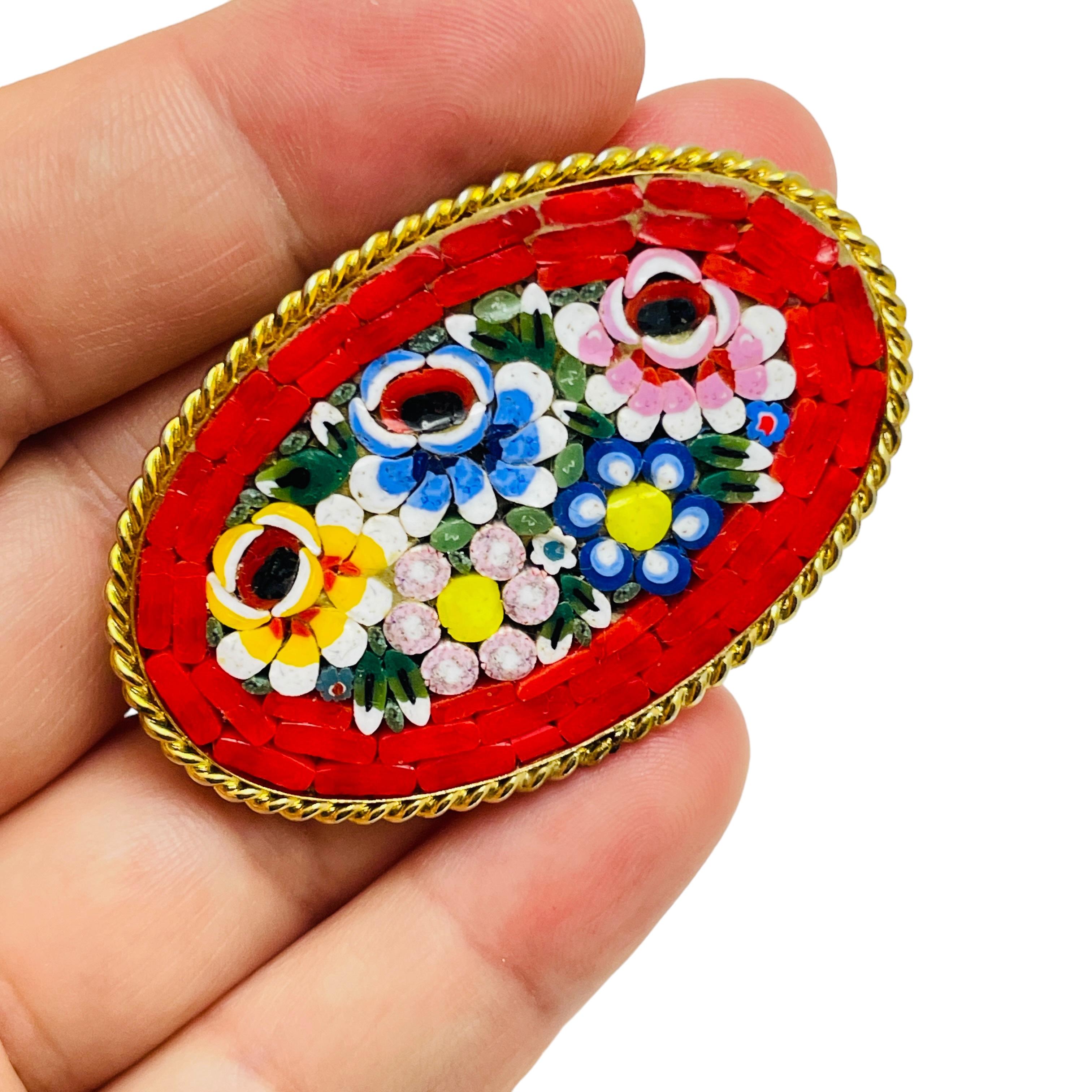 De las mujeres Broche de diseño vintage ITALIANO tono oro colorido micro mosaico en venta