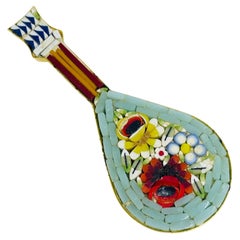 Vintage Italienisch Gold Ton Mikro Mosaik Mandoline Designer Brosche