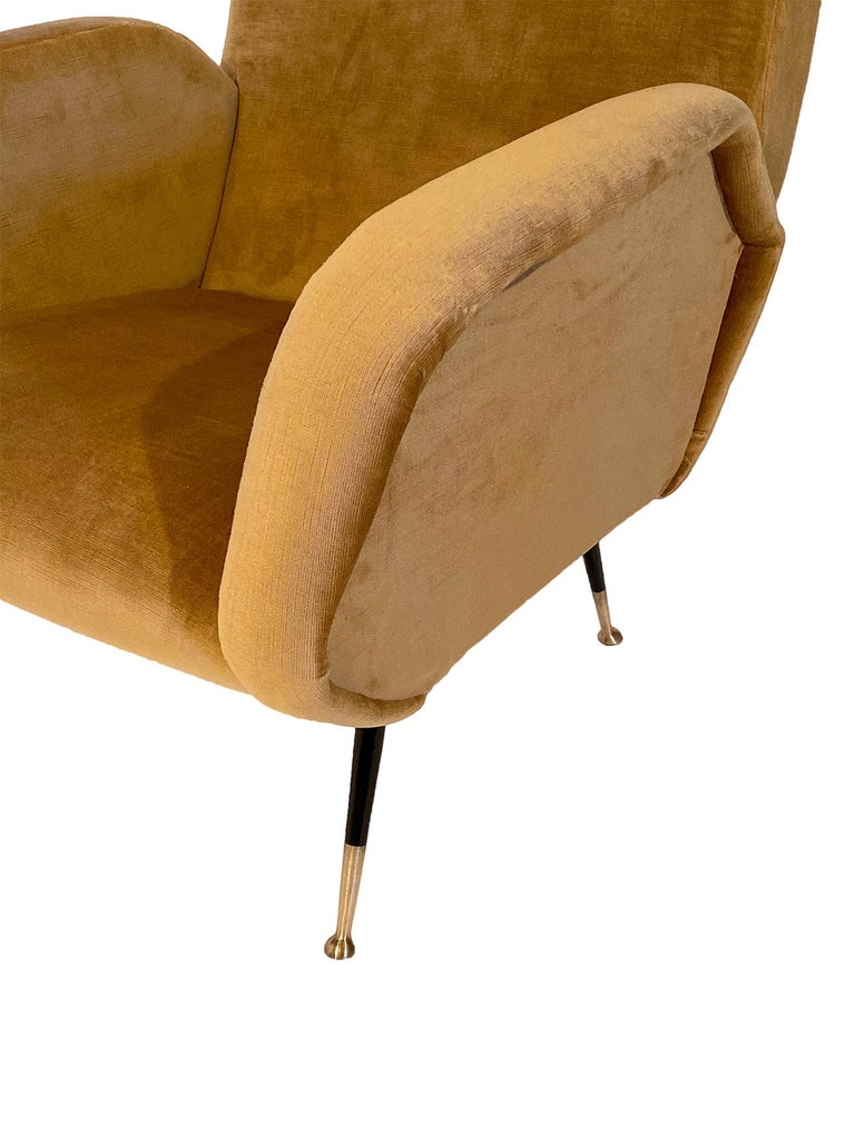 Vintage Italian Gold Velvet Armchairs For Sale at 1stdibs