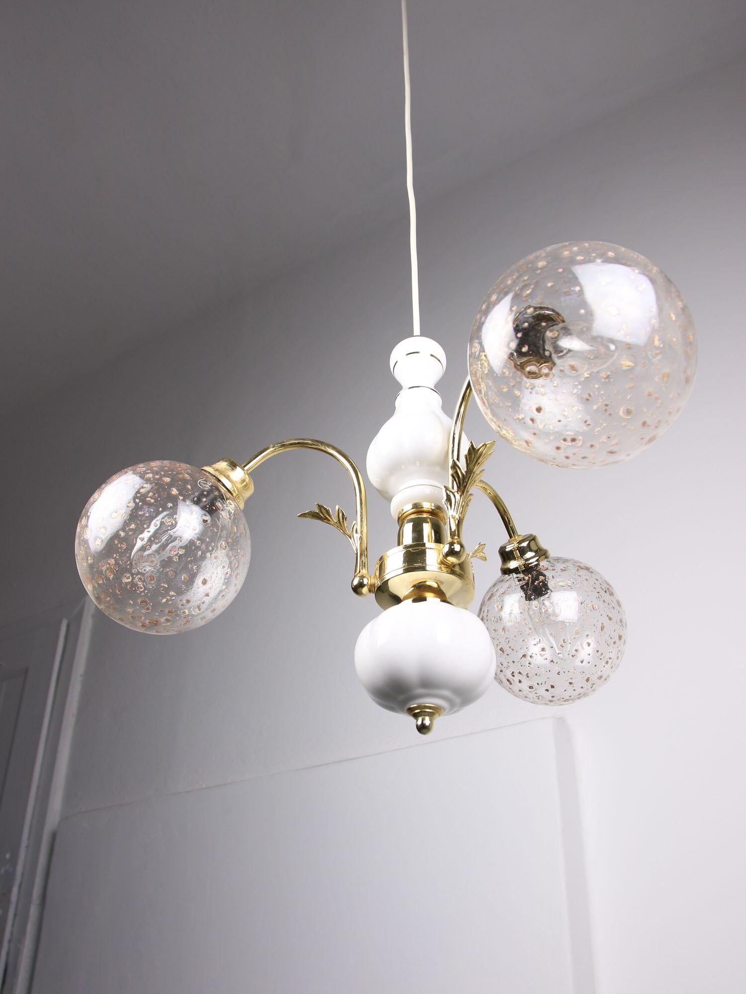 Vintage Italian Golden Ceramic and Glass Chandelier For Sale 12